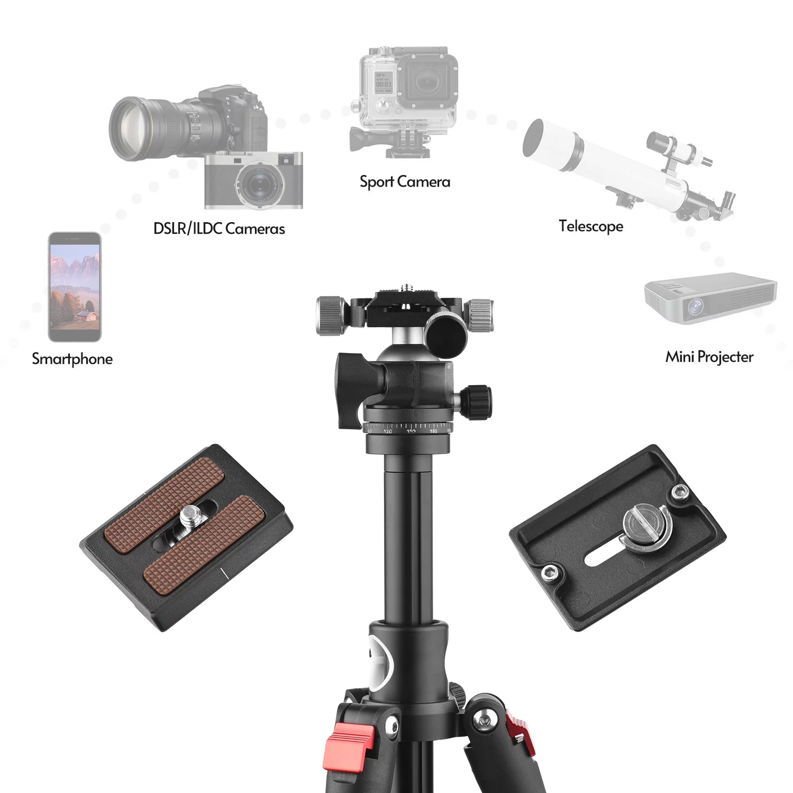 OWSOO Multi-functional Photography Tripod for 170cm/ 67in Horizontal Tripod Stand Aluminum Alloy  Rotatable Ball Head 10kg22lbs Load Capacity with Carry Bag
