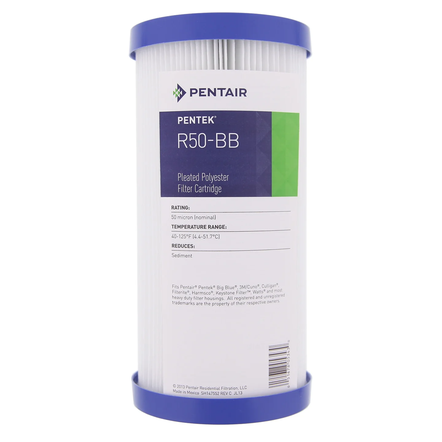 Pentek R50-BB 9 3/4 Inch x 4 1/2 Inch, 50 Micron Whole House Filter Cartridge