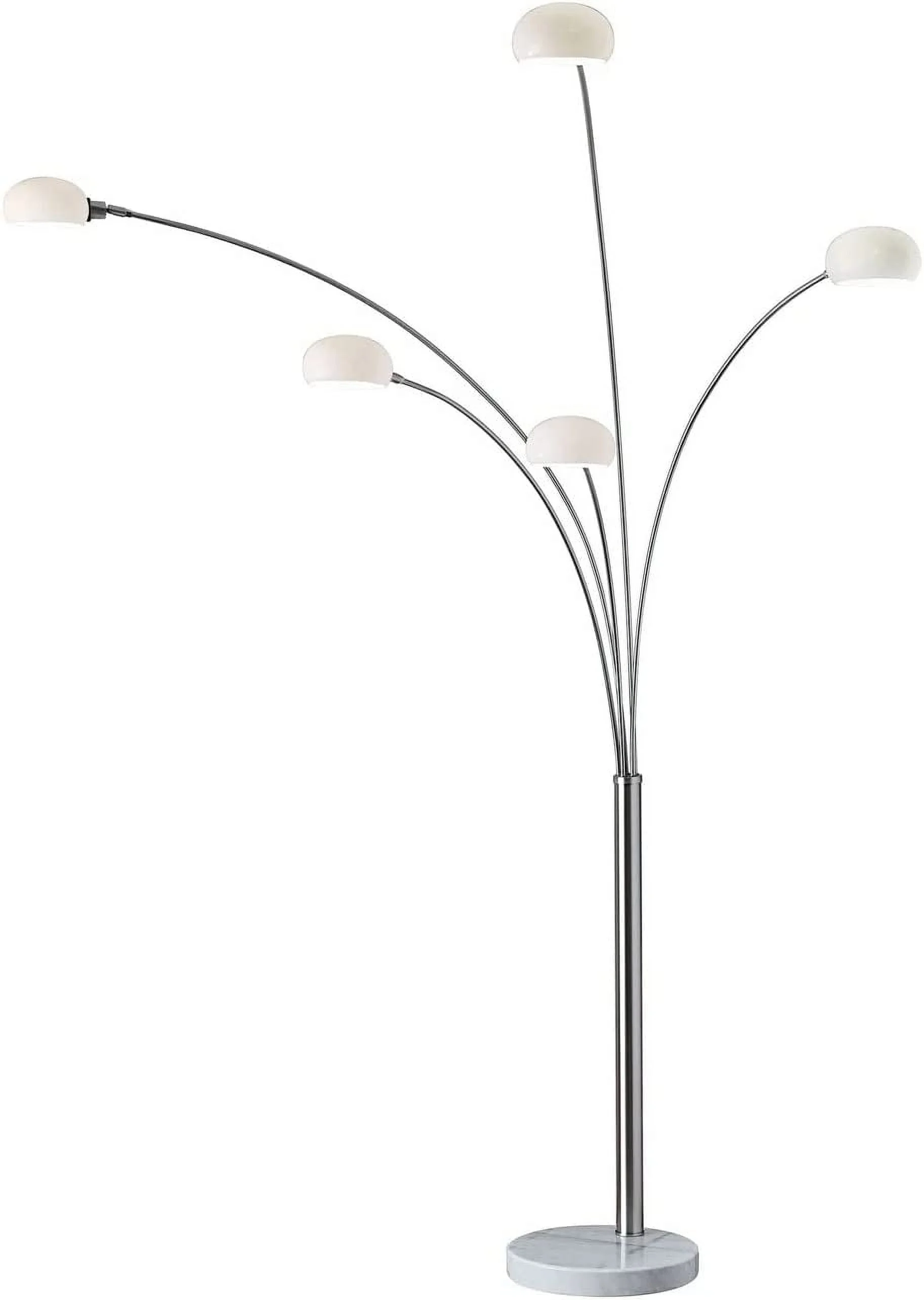 GOURE 3346-22 Luna Arc Lamp, 86 in, 5 x 40W Candelabra, Brushed Steel, 1 Floor Lamp , White