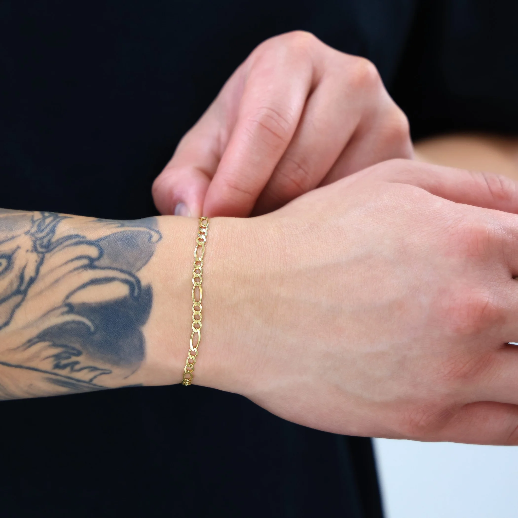Nuragold 14k Yellow Gold 3.5mm Solid Figaro Chain Link Bracelet, Mens Womens Jewelry 7
