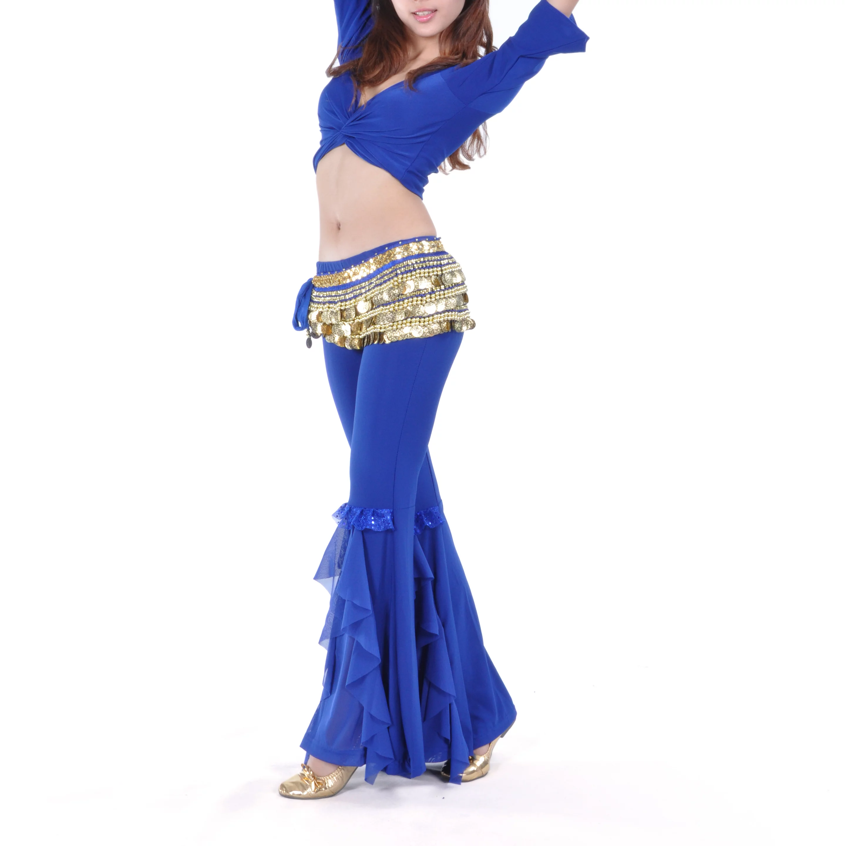 BellyLady Multi-Row Gold Coins Belly Dance Skirt Wrap & Hip Scarf, Gift Idea-NavyBlue