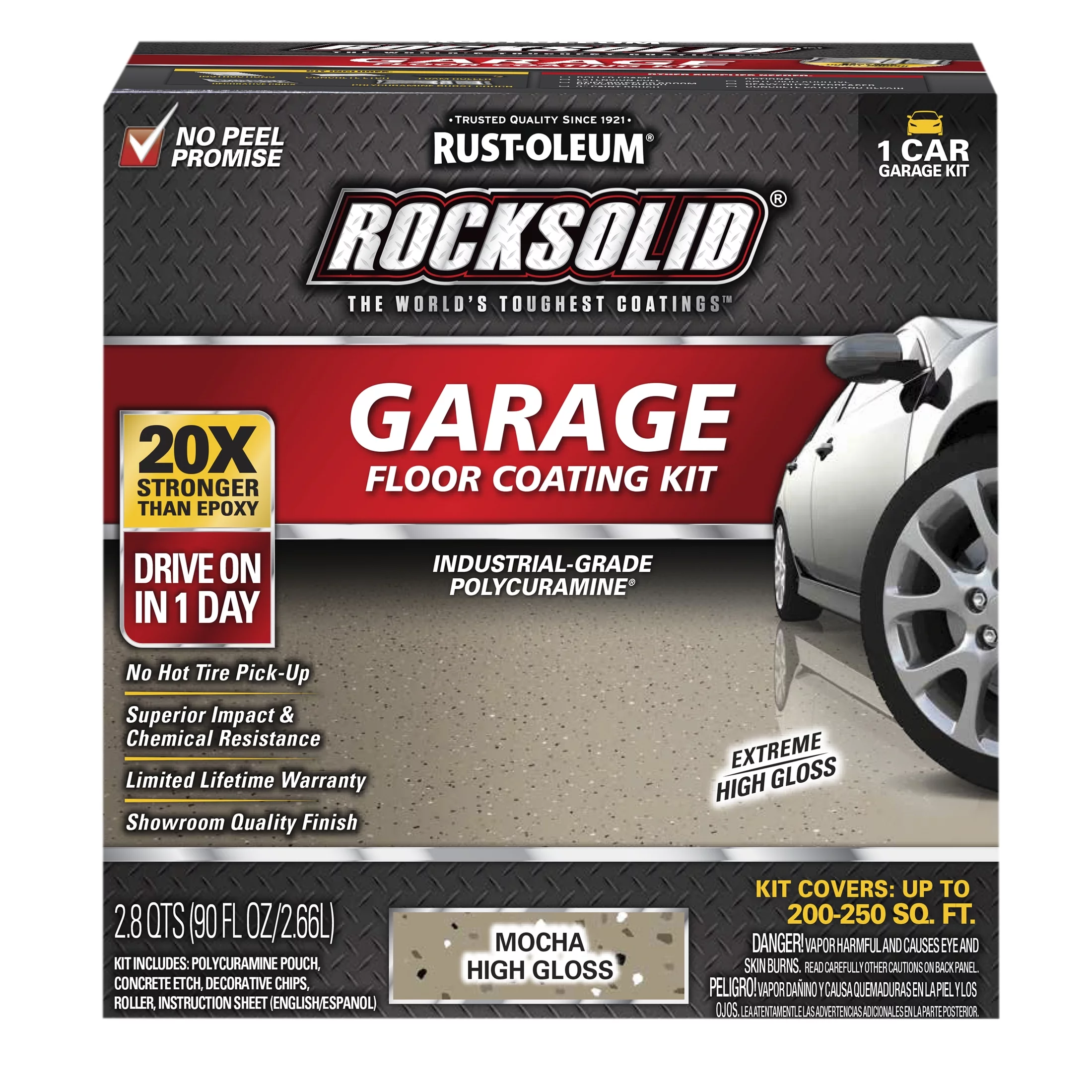 Mocha, Rust-Oleum RockSolid Garage Floor Coating Kit-60009, High Gloss 1-Car, 90 oz Kit, 1 Pack