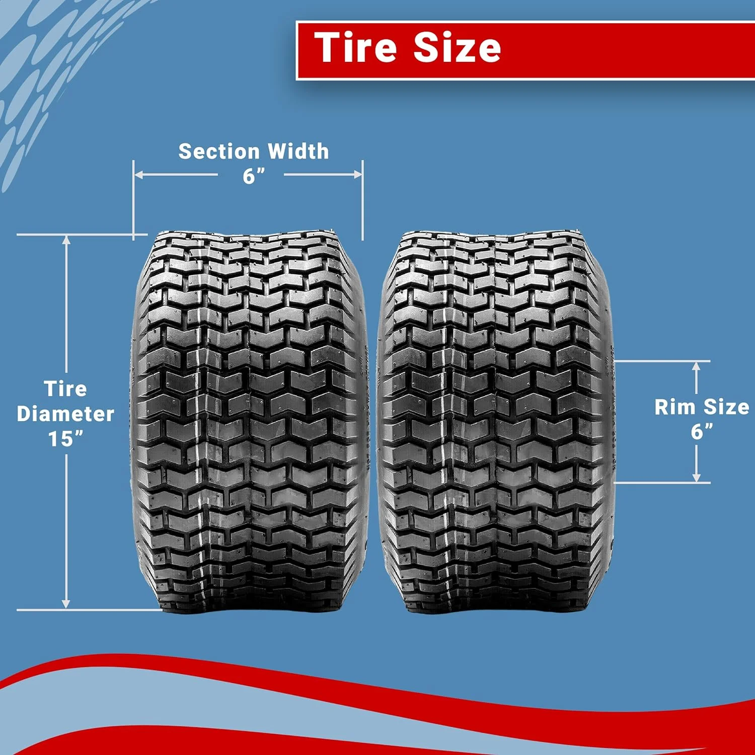 Two 15x6.00-6 Turf Tire 4 Ply Lawn Mower Tractor 15x6-6 Nhs Tubeless 15x6x6