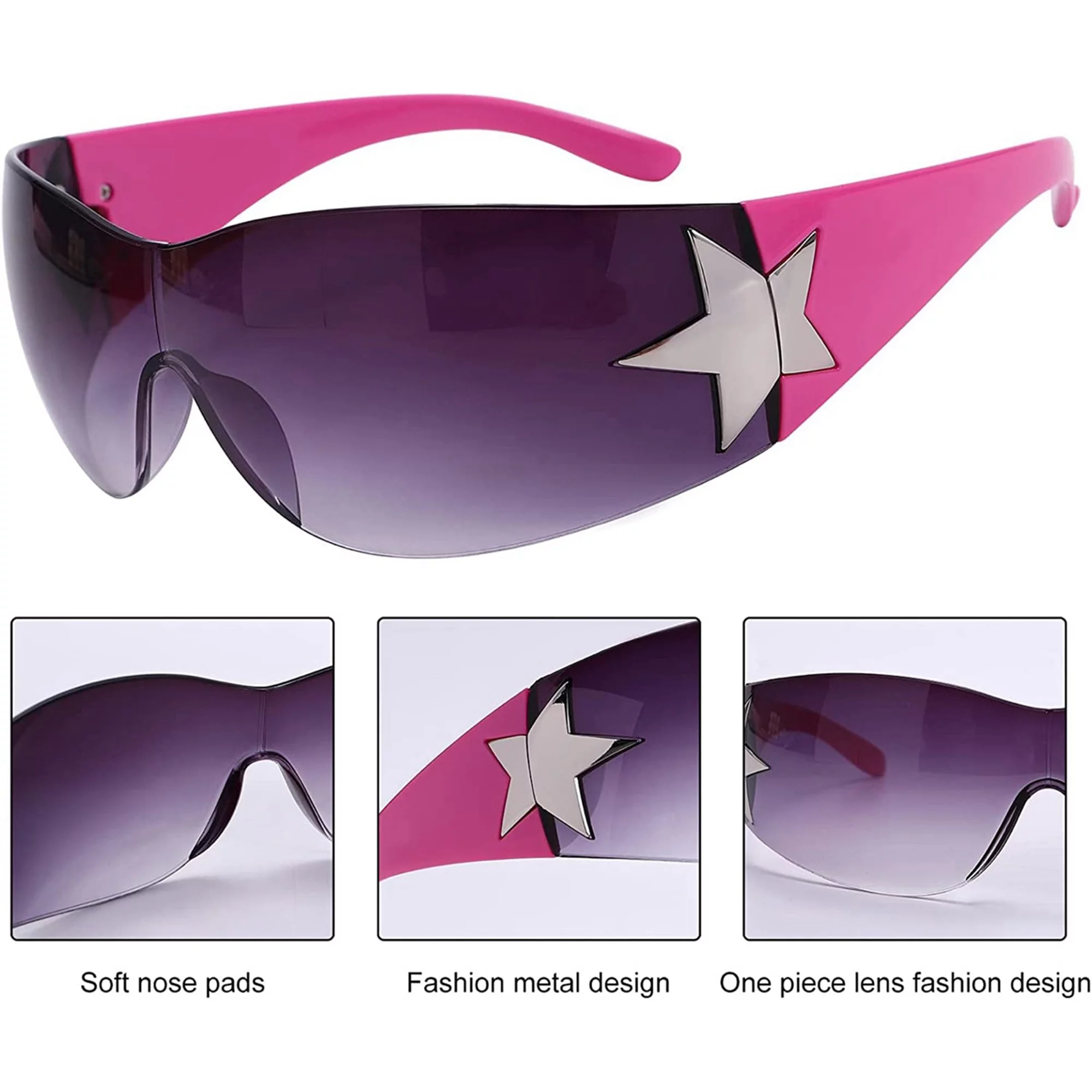 Y2k Vintage Punk Sunglasses For Women And Men Oversized Frameless Motorcycle Sunglasses