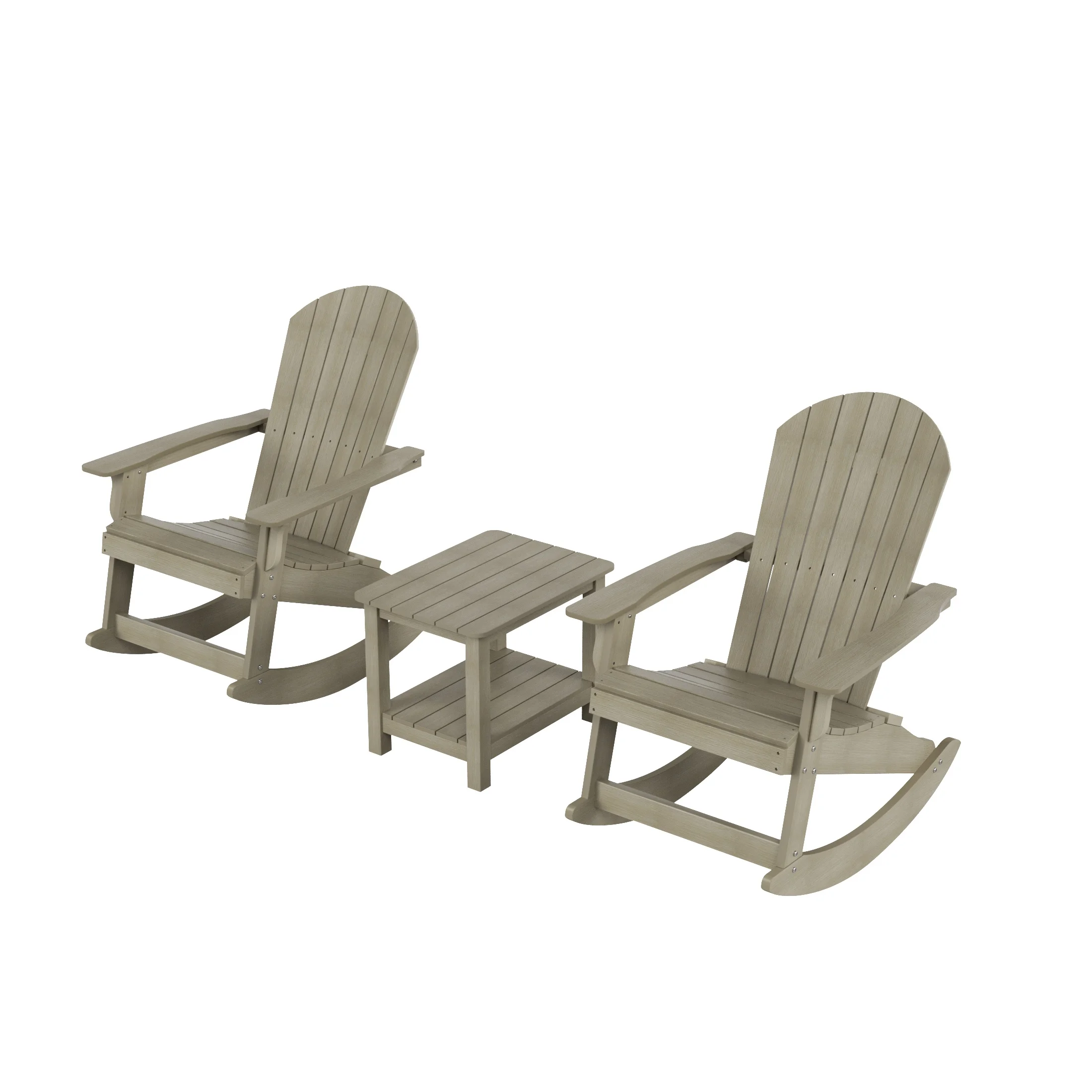 WestinTrends Tuscany 3-Piece HIPS Outdoor Rocking Adirondack Chair With Side Table, Weathered Gray