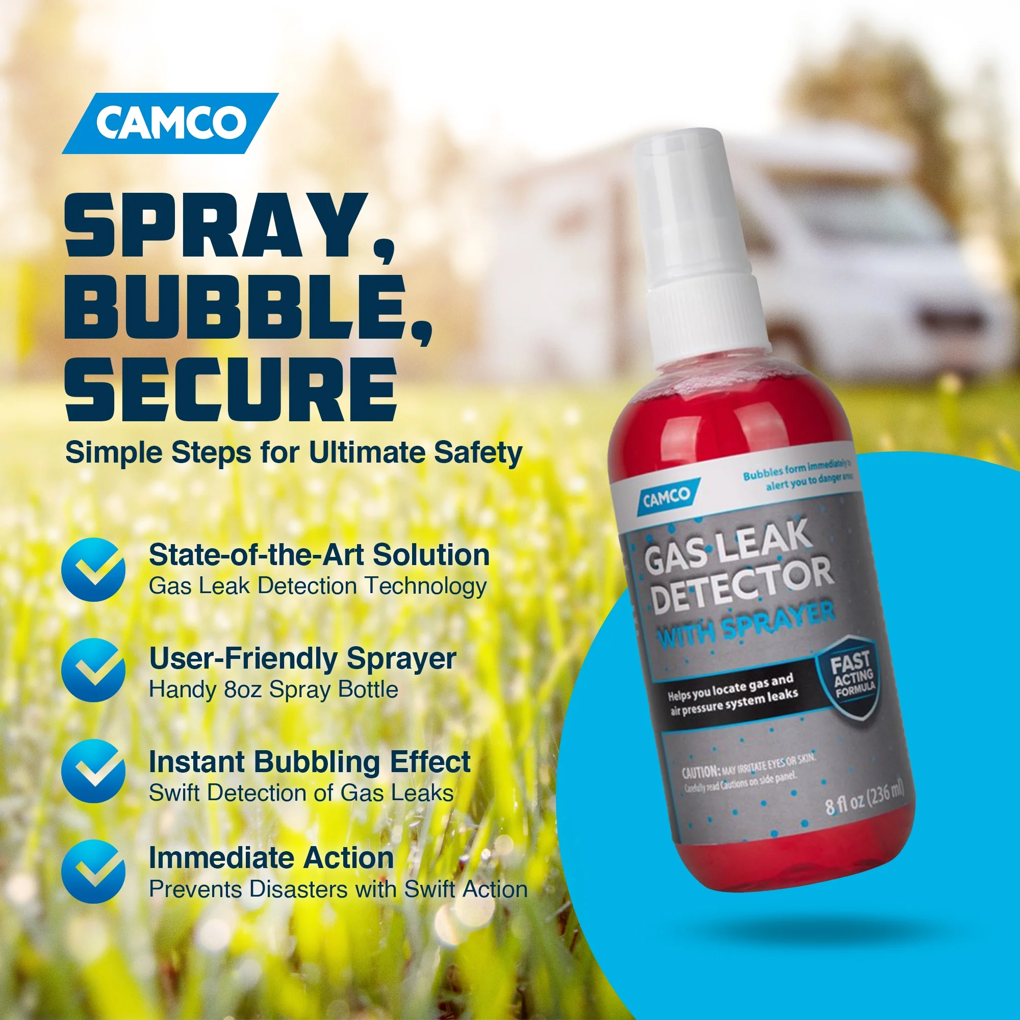 Camco RV Gas Leak Detector with Sprayer for Propane Gas Lines, 8 Oz Bottle