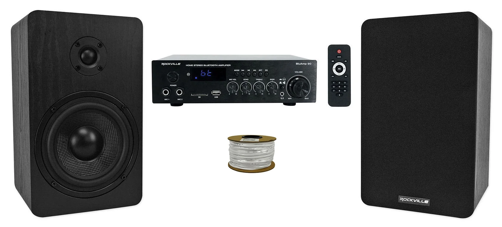 Rockville BLUAMP 90 Bluetooth Home Audio Receiver Amp+(2) 5.25