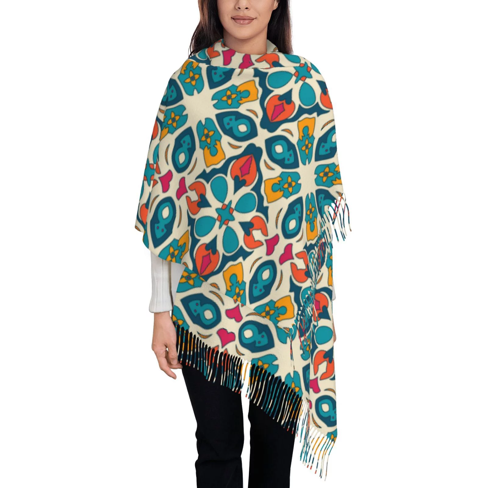 ZNDUO Geometric Morocco Style Pattern Pashmina Shawls,Wraps Winter Warm Soft Scarf for Women