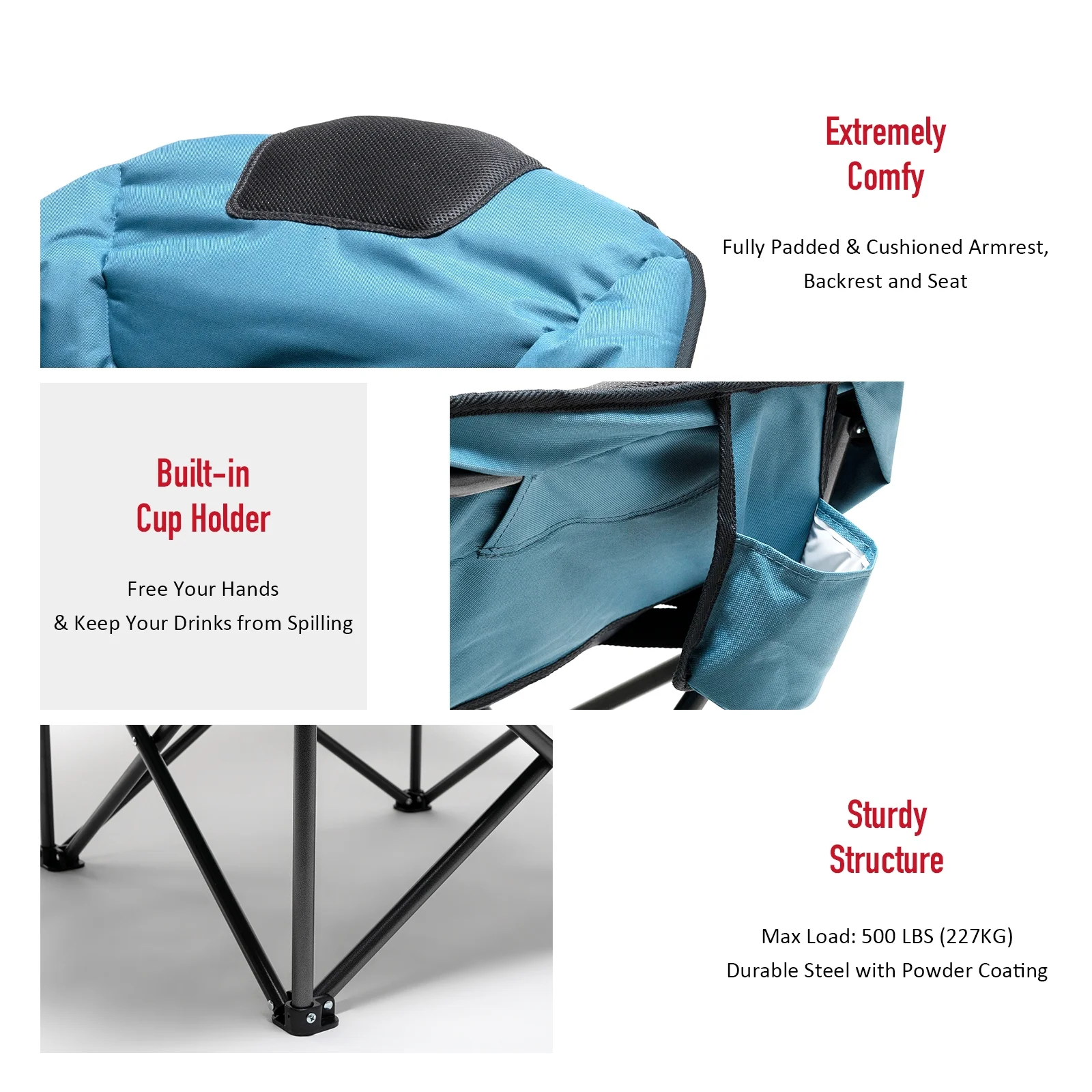 SunnyFeel Folding Camping Club Chair, Oversized Moon Chair, Comfortable Padded Sofa (Blue)