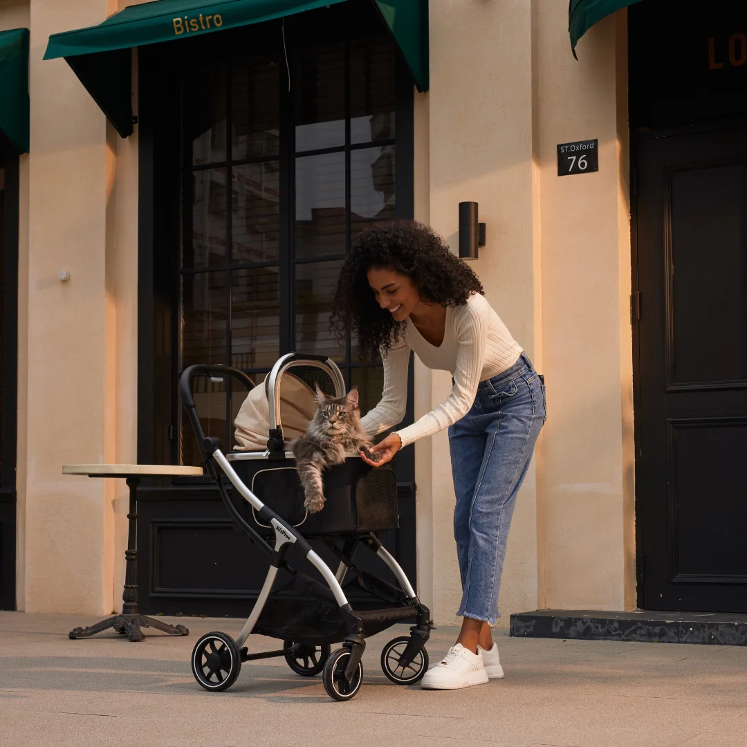 Foldable Pet Stroller with Detachable Carrier and Storage Basket for Dogs and Cats