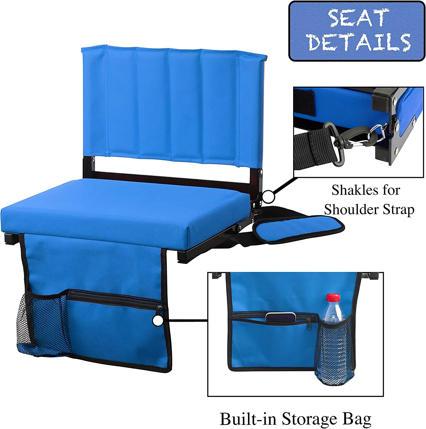 D&D Products 2-Pack of Stadium Seat for Bleachers with Padded Cushion Foldable Stadium Chairs with Strap and Cup Holder