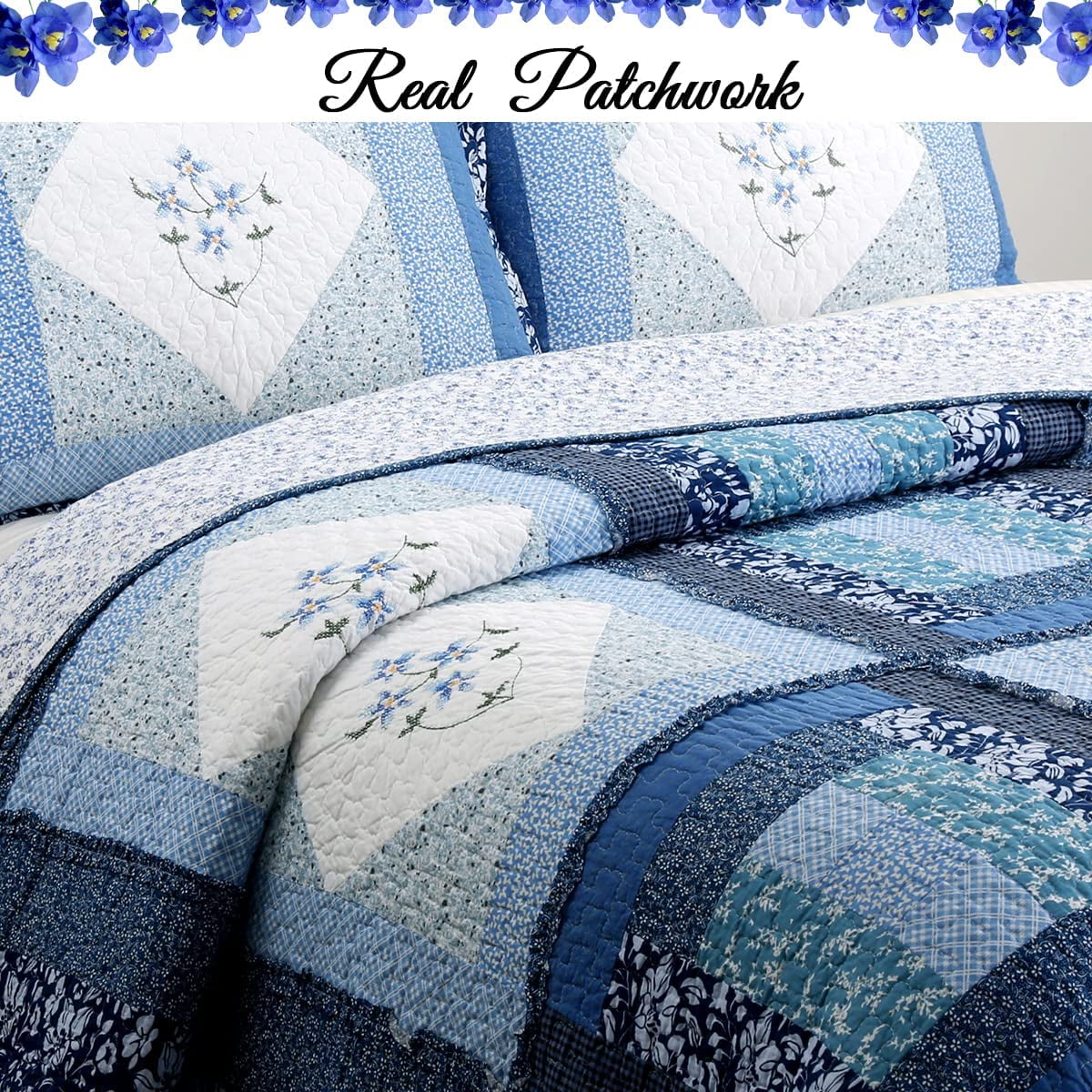 Cozy Line Freesia Patchwork 3-piece Reversible Cotton Quilt Bedding Set Queen