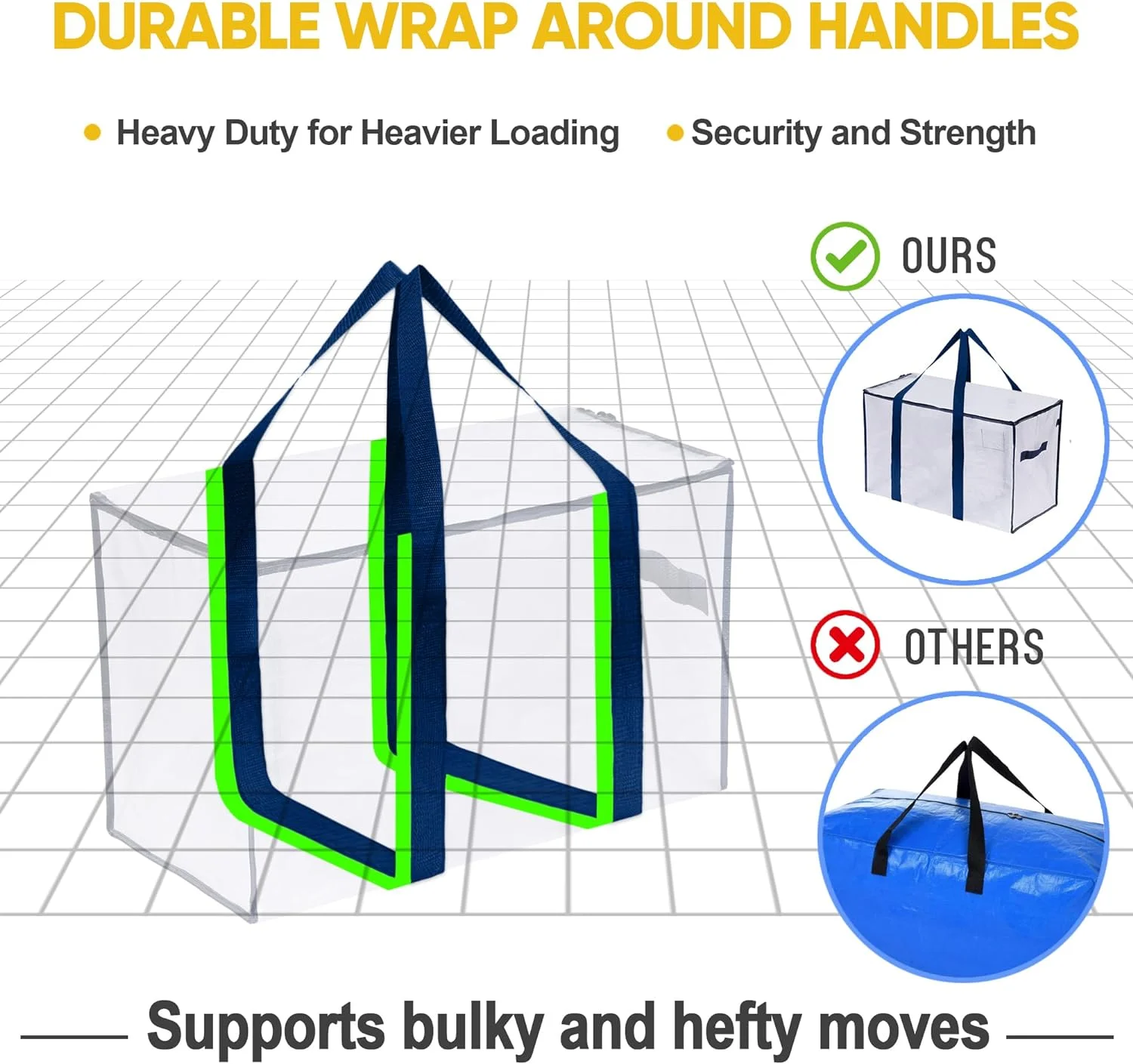 VENO 8 Pack XL Heavy Duty Foldable College Packing Moving Storage Zipper Bag W/ Reinforced Structure Alternative to Moving Box (Clear)