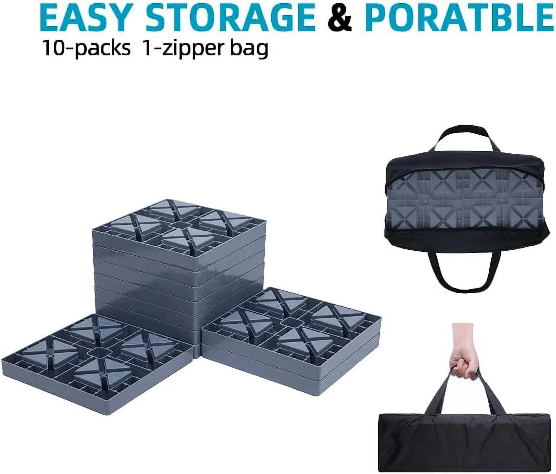 GarfatolRv RV Leveling Blocks, Heavy Duty Camper Leveling Blocks and Interlocking Design,Camper Levelers 10 Pack with Packing Bag Carrying (Gray)