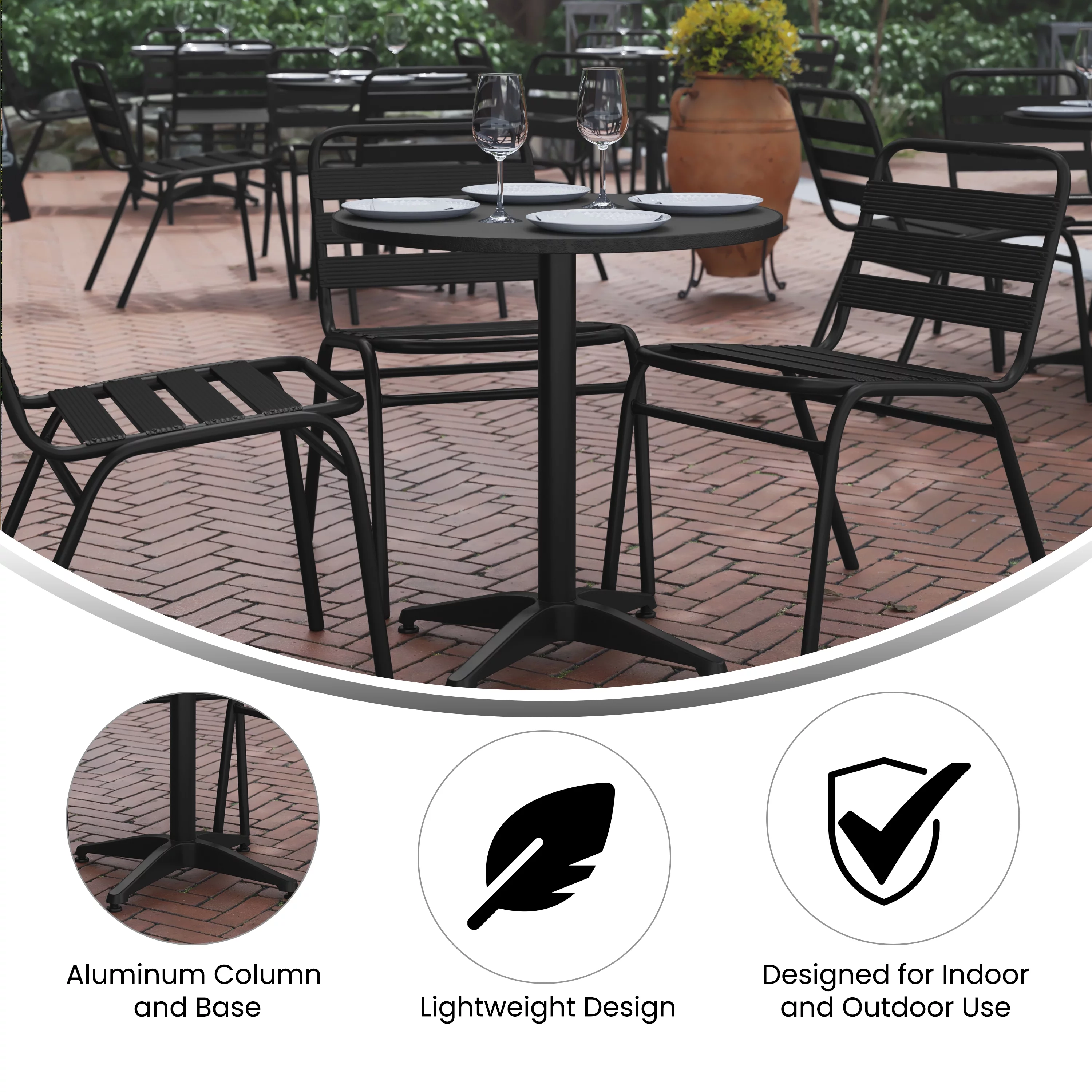 BizChair 27.5'' Black Round Metal Indoor-Outdoor Table with Base