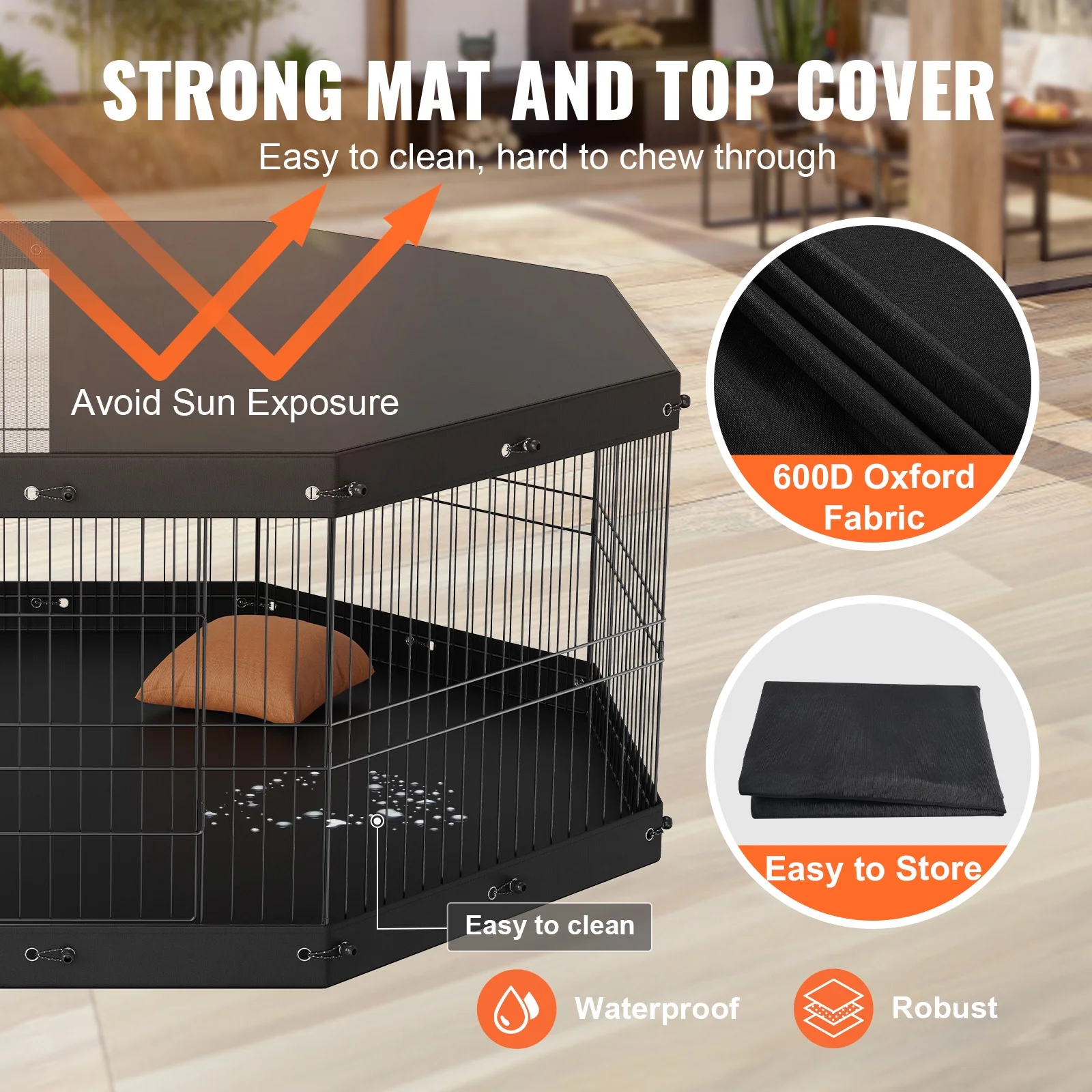 BENTISM Dog Playpen 8 Panels Foldable Metal Dog Exercise Pen with Cover and Pad