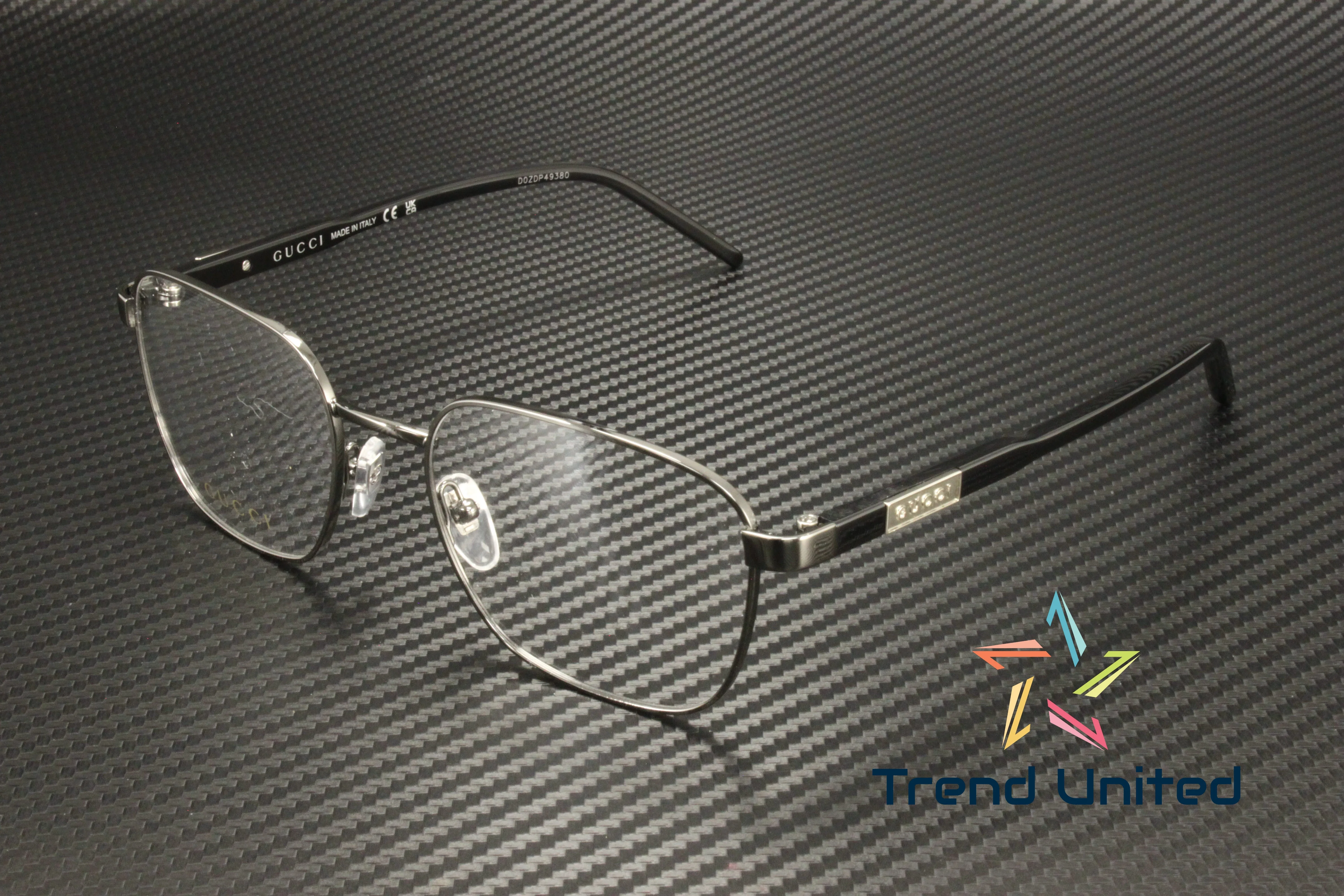 GUCCI GG1161O 001 Rectangular Squared Metal Ruthenium Black 54mm Mens Eyeglasses