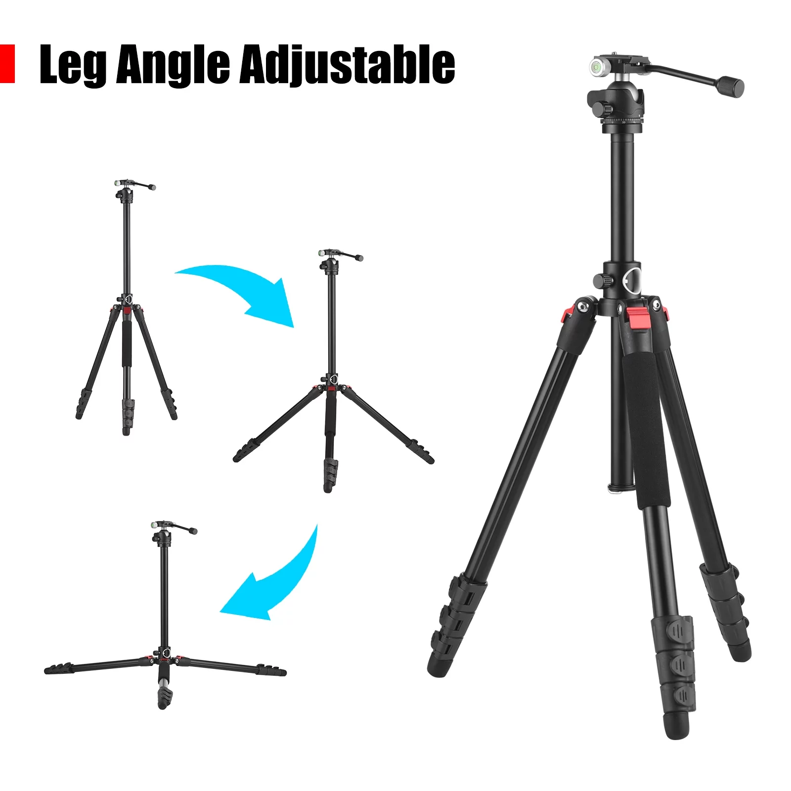OWSOO Multi-functional Photography Tripod for 170cm/ 67in Horizontal Tripod Stand Aluminum Alloy  Rotatable Ball Head 10kg22lbs Load Capacity with Carry Bag