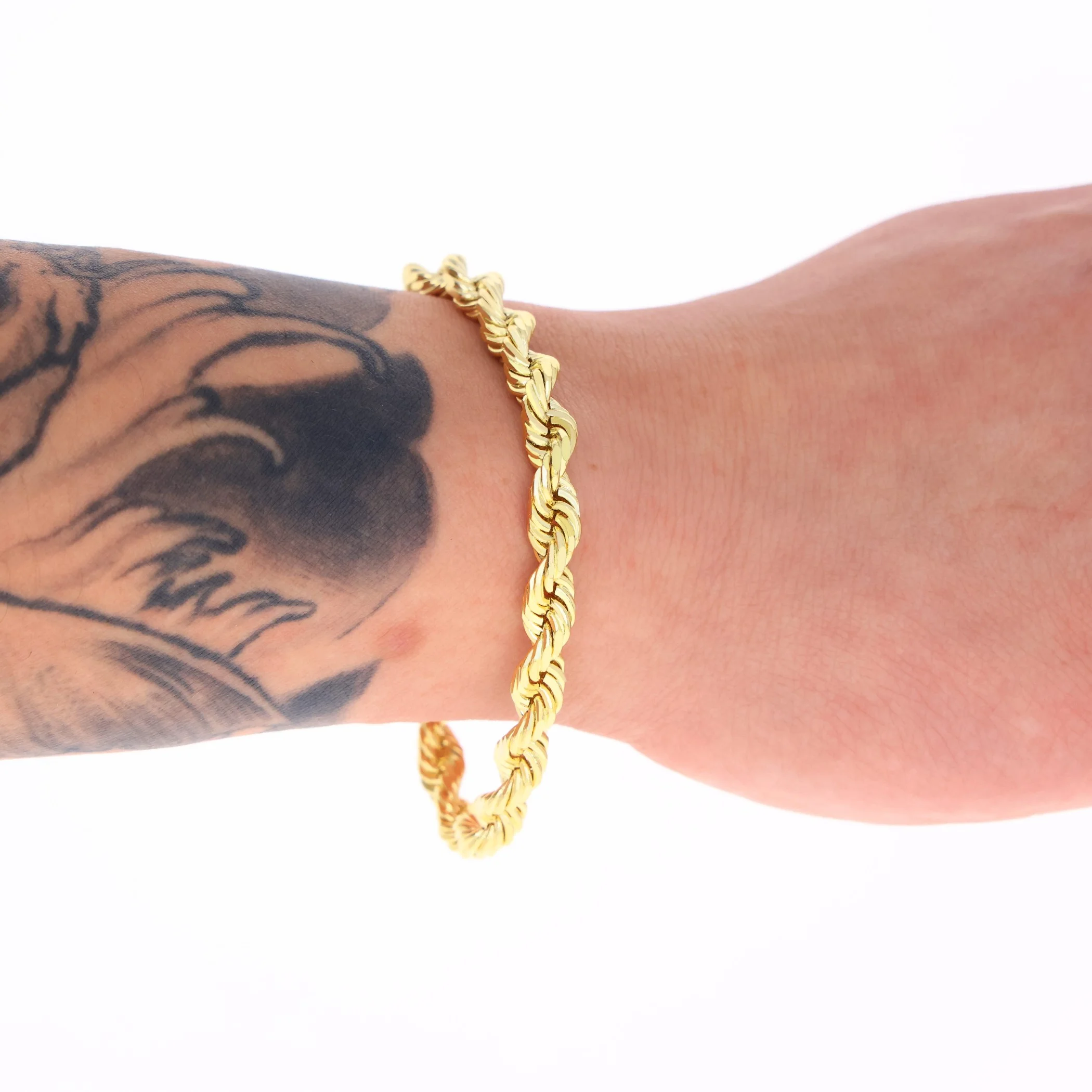 Nuragold 10k Yellow Gold 7mm Rope Chain Diamond Cut Bracelet, Mens Womens Jewelry 7