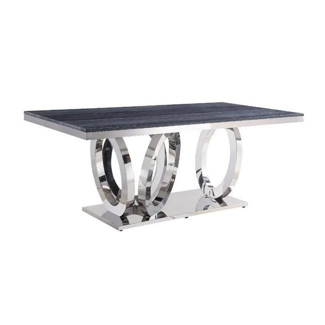 Benzara BM261722 Dining Table with Circular Metal Accent Base, Gray