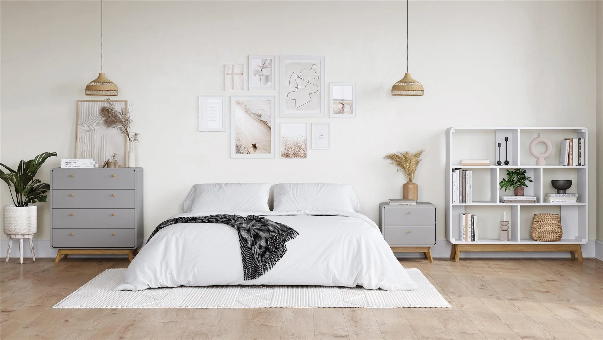 Ren Home Leva Scandinavian 2 Drawer Nightstand, Gray