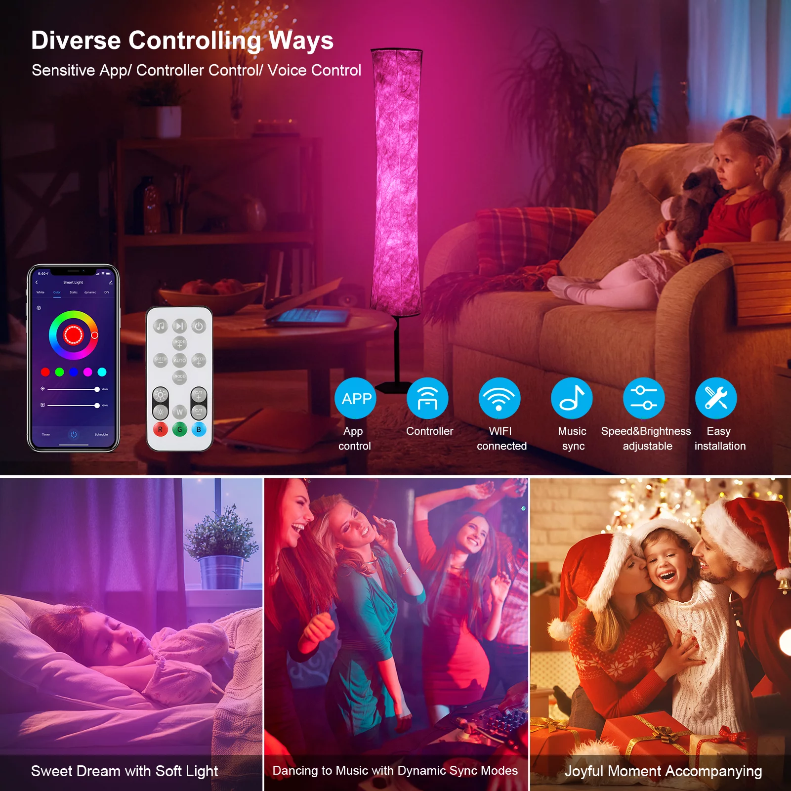 Neoglint 11W Hexagon  Floor Lamp with Wireless Connectivity and Voice Control, Ideal for Various Scenes.