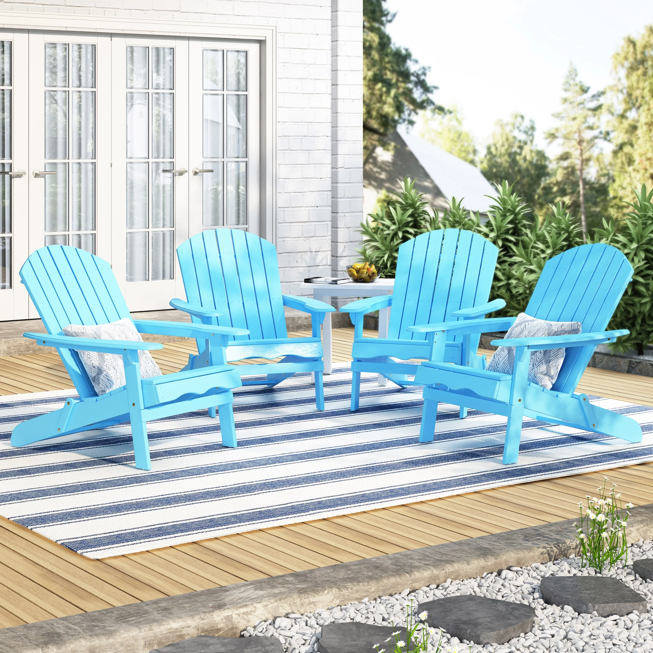 Noble House Carla Folding Acacia Wood Adirondack Chair - Teal (Set of 4)