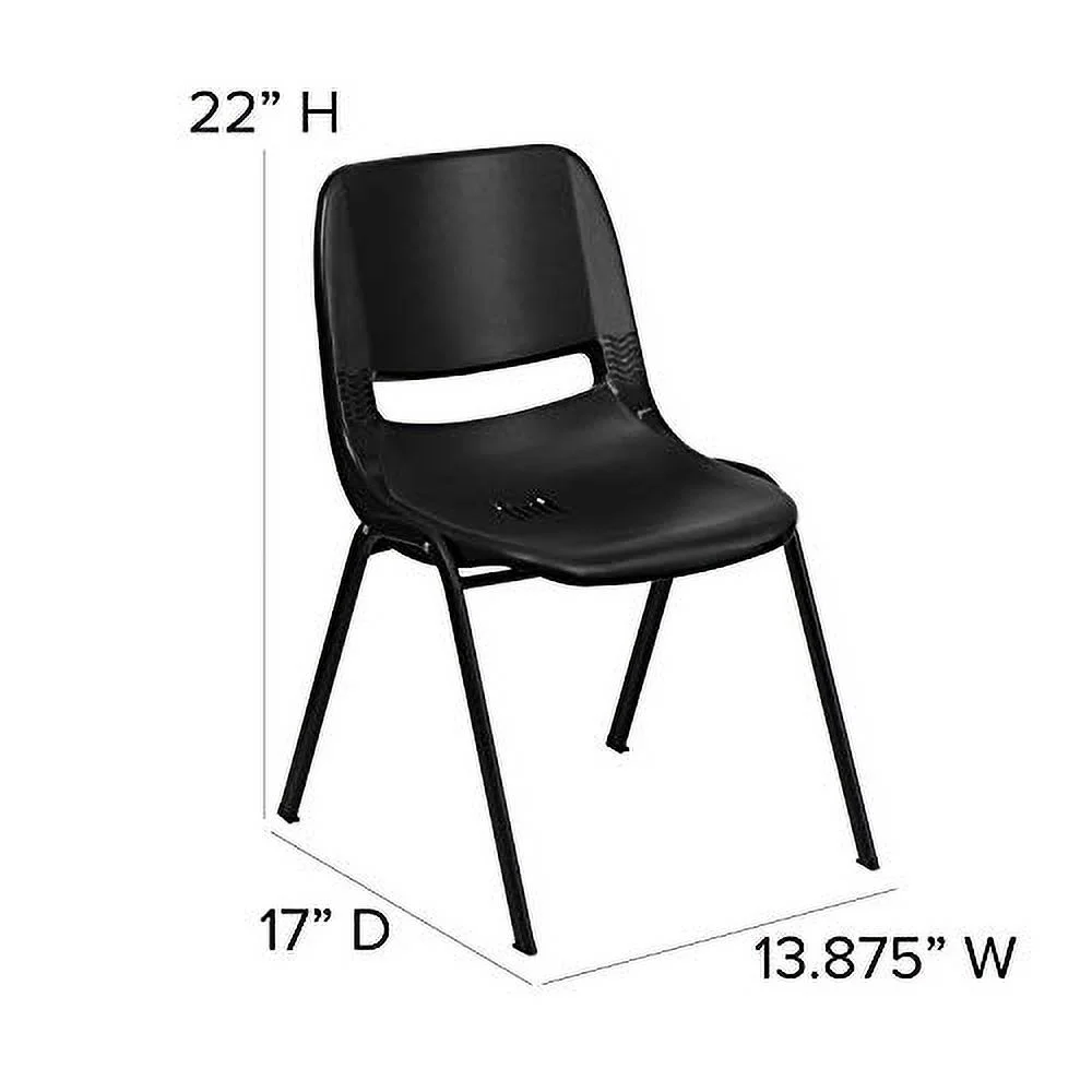 EMMA + OLIVER Kid's Black Ergonomic Shell Stack Chair - Black Frame and 12