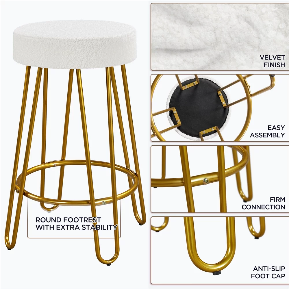 Yaheetech 2pcs 26.5'' H Upholstered Velvet Counter Stools, Ivory