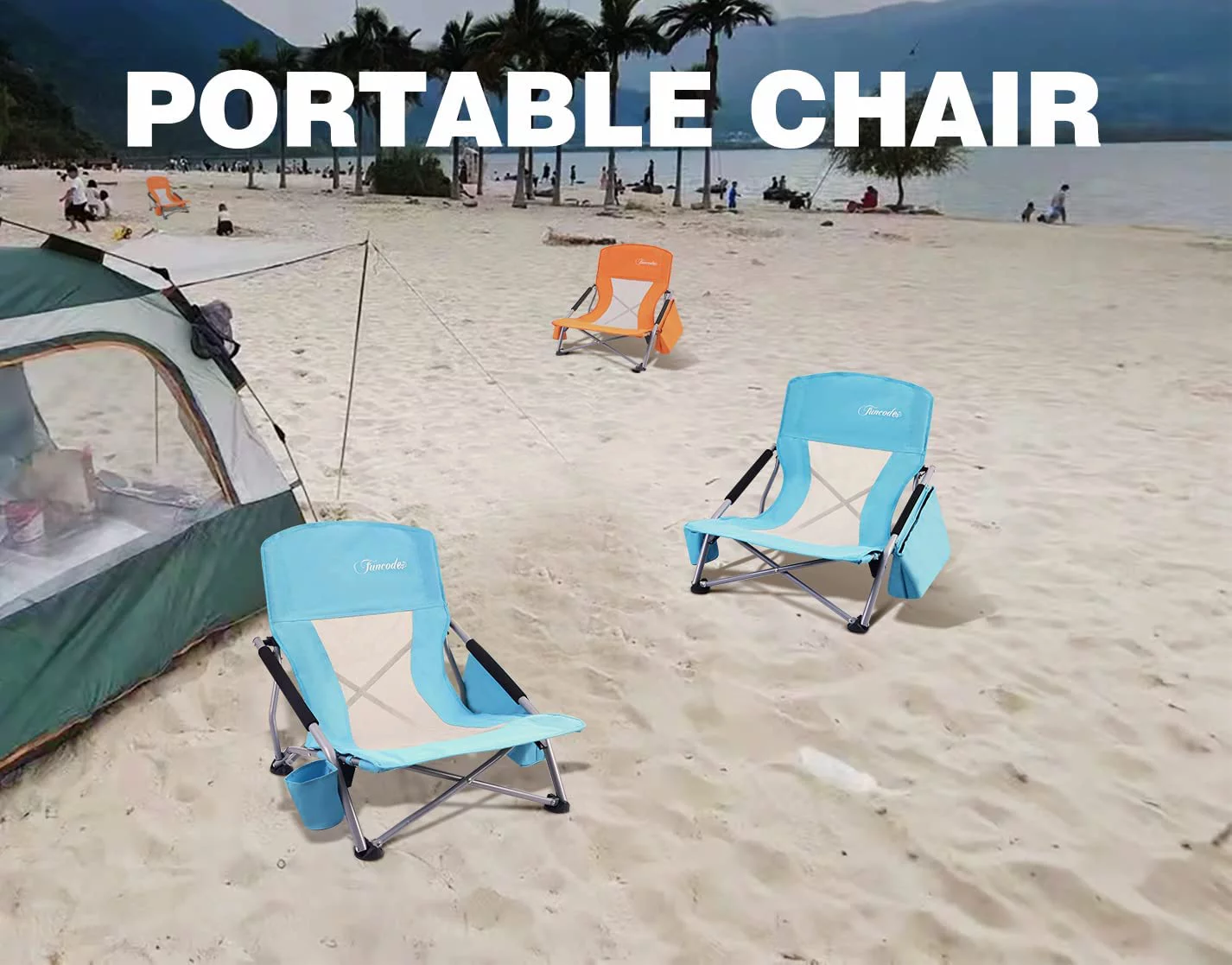 Low Beach Camping Folding Chair with Cooler Bag,Heavy Duty Portable Chair with Carry Bag for Camping, Beach, Picnic, Barbeques, Sporting Event (1-Pack Blue)