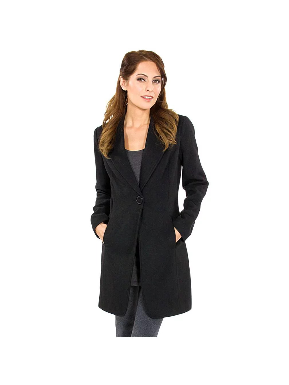 Alpine Swiss Stella Womens Wool Single Button Overcoat 7/8 Length Jacket Blazer