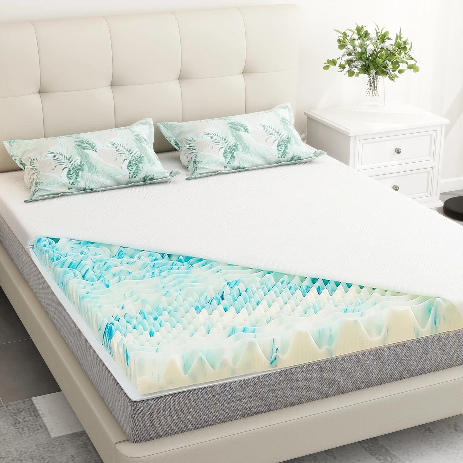 3 inches Queen Size Gel Memory Foam Mattress Topper with Washable Cover,Pressure Relief for Back Pain