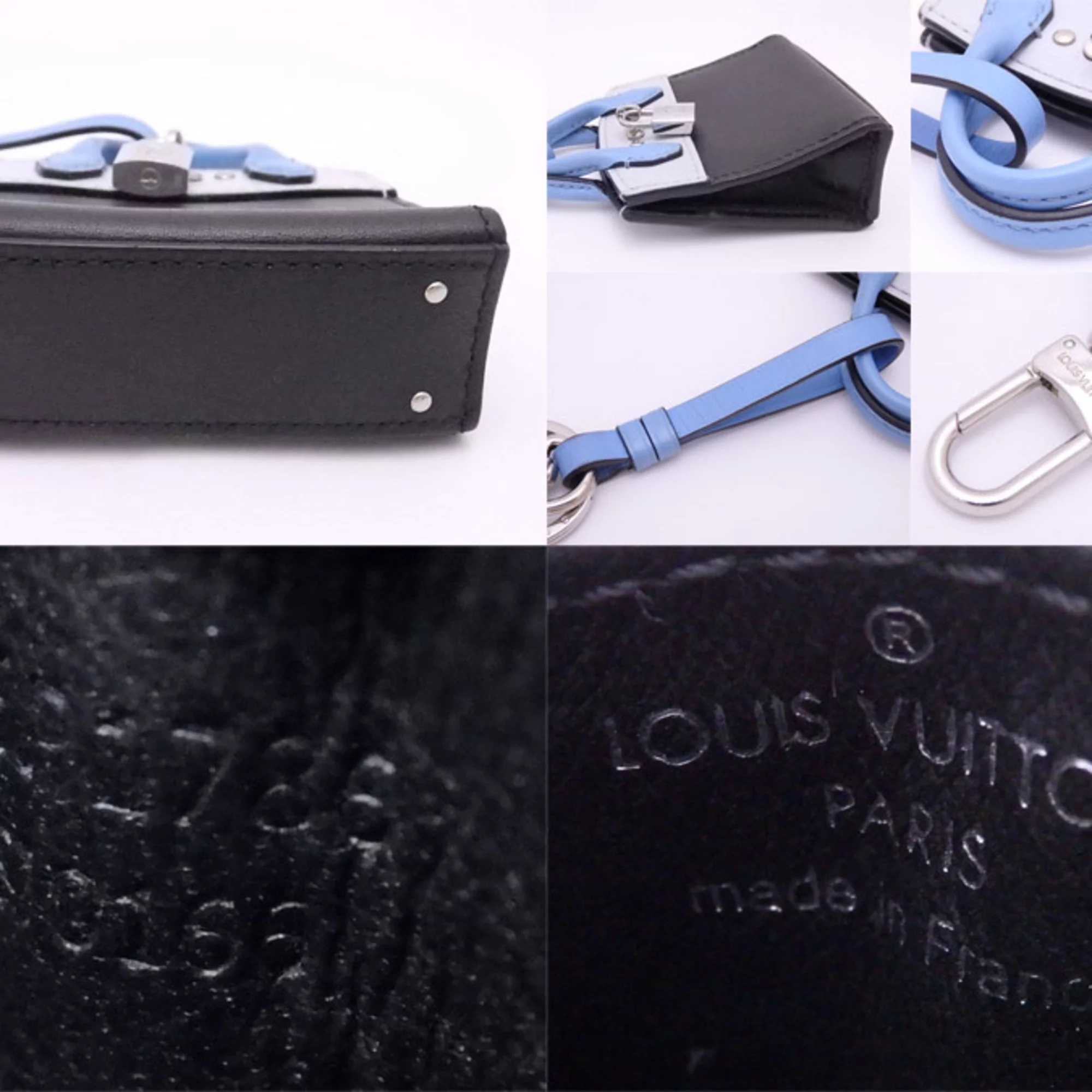 Pre-Owned Louis Vuitton LOUIS VUITTON Bag Charm Key Ring City Steamer Black x Silver Leather MP1789 (Good)