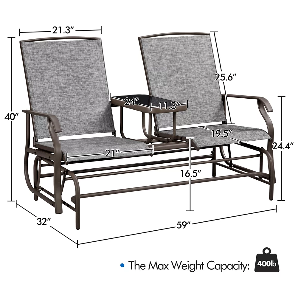 SmileMart 2-Seater Texteline Fabric Glider Bench with Table for Outdoor