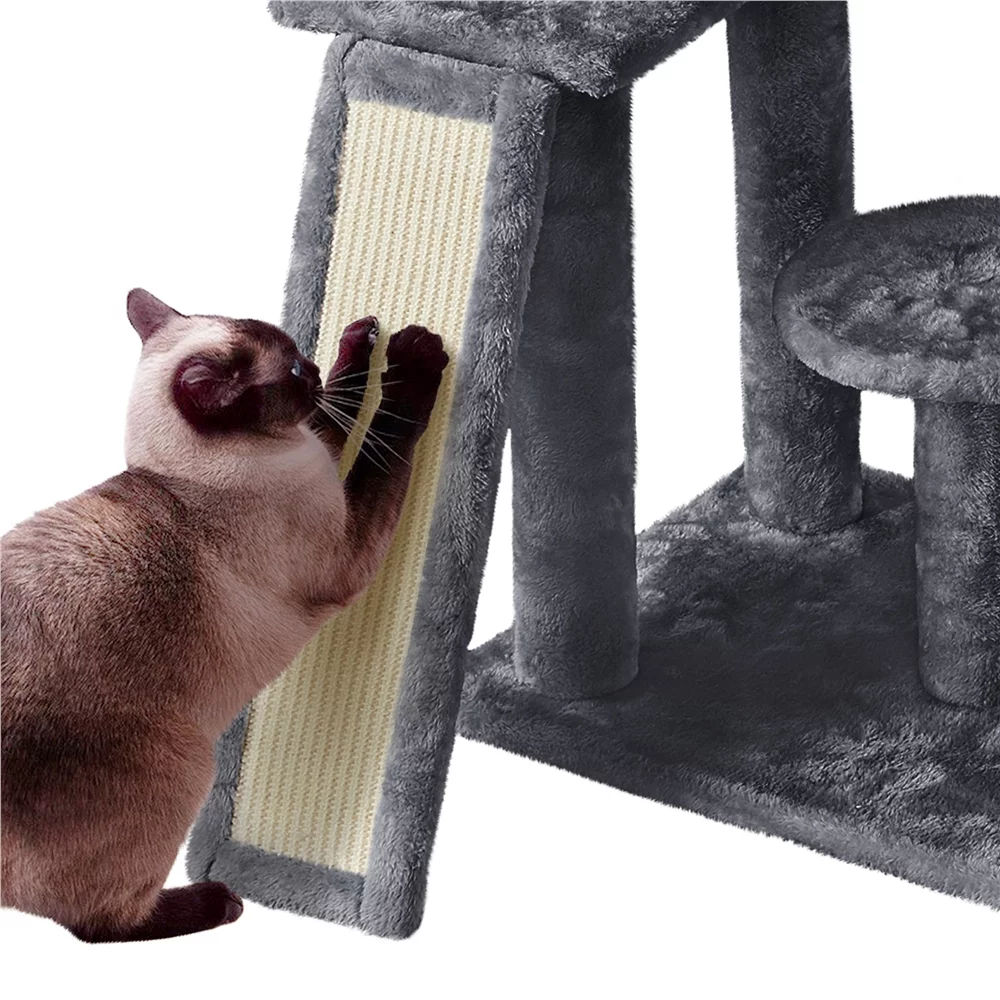 Easyfashion Multilevel Plush Cat Tree with Dangling Balls for Cats and Kittens, Dark Gray