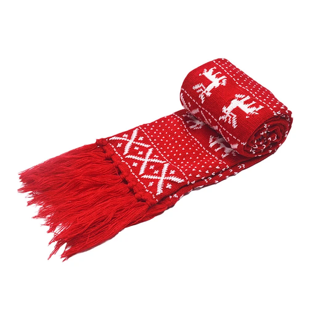 1Pc Xmas Knitted Wool Scarf Elk Snowflake Decoration Scarf Shawl Neck Head Scarf