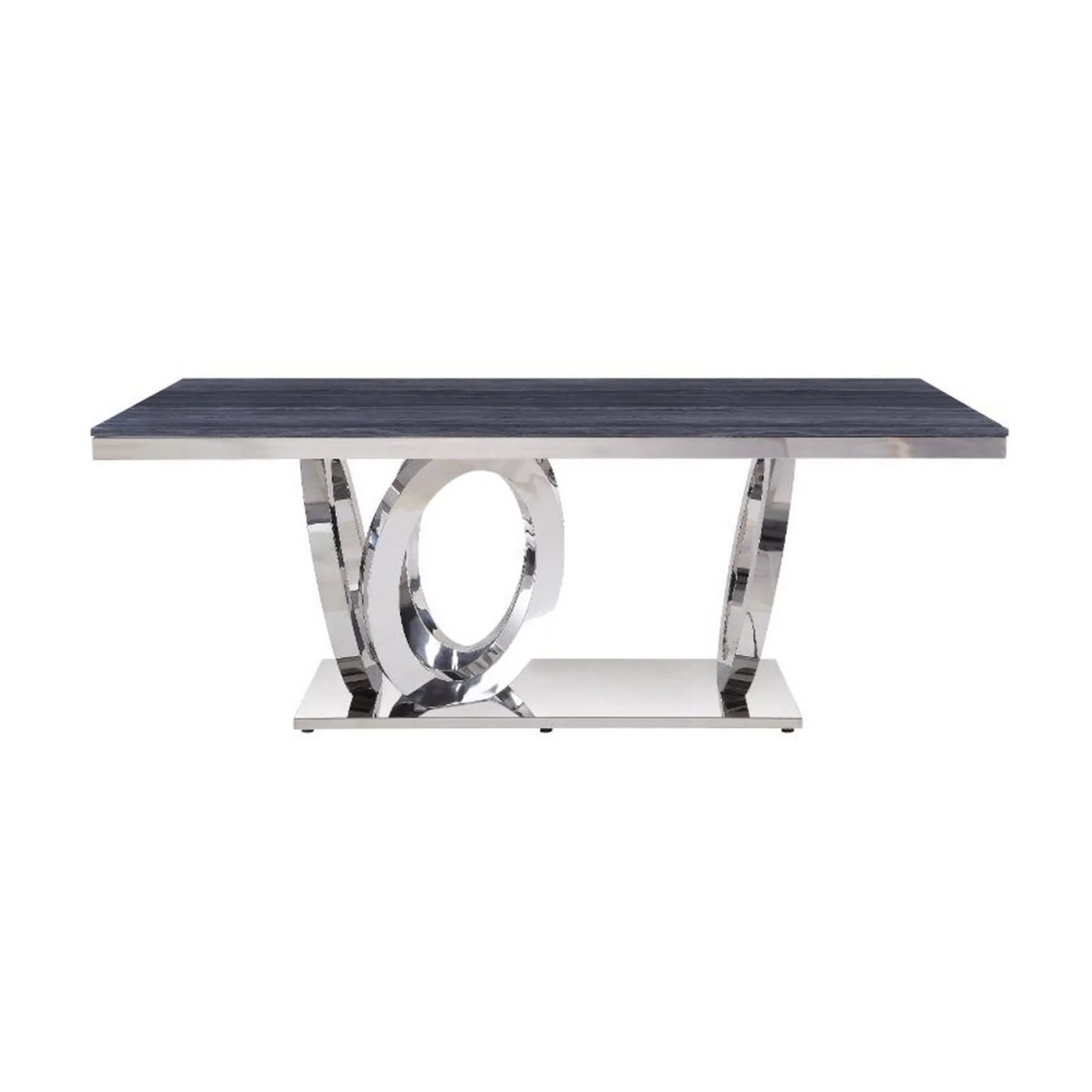 Benzara BM261722 Dining Table with Circular Metal Accent Base, Gray
