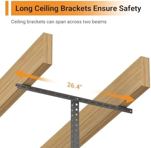 4ftx8ft Overhead Garage  Rack  Heavy-Duty Metal Garage Ceiling  Rack  22''-40" Adjustable Ceiling Drop-Down  600 lb. Loading Weight Capacity  Black