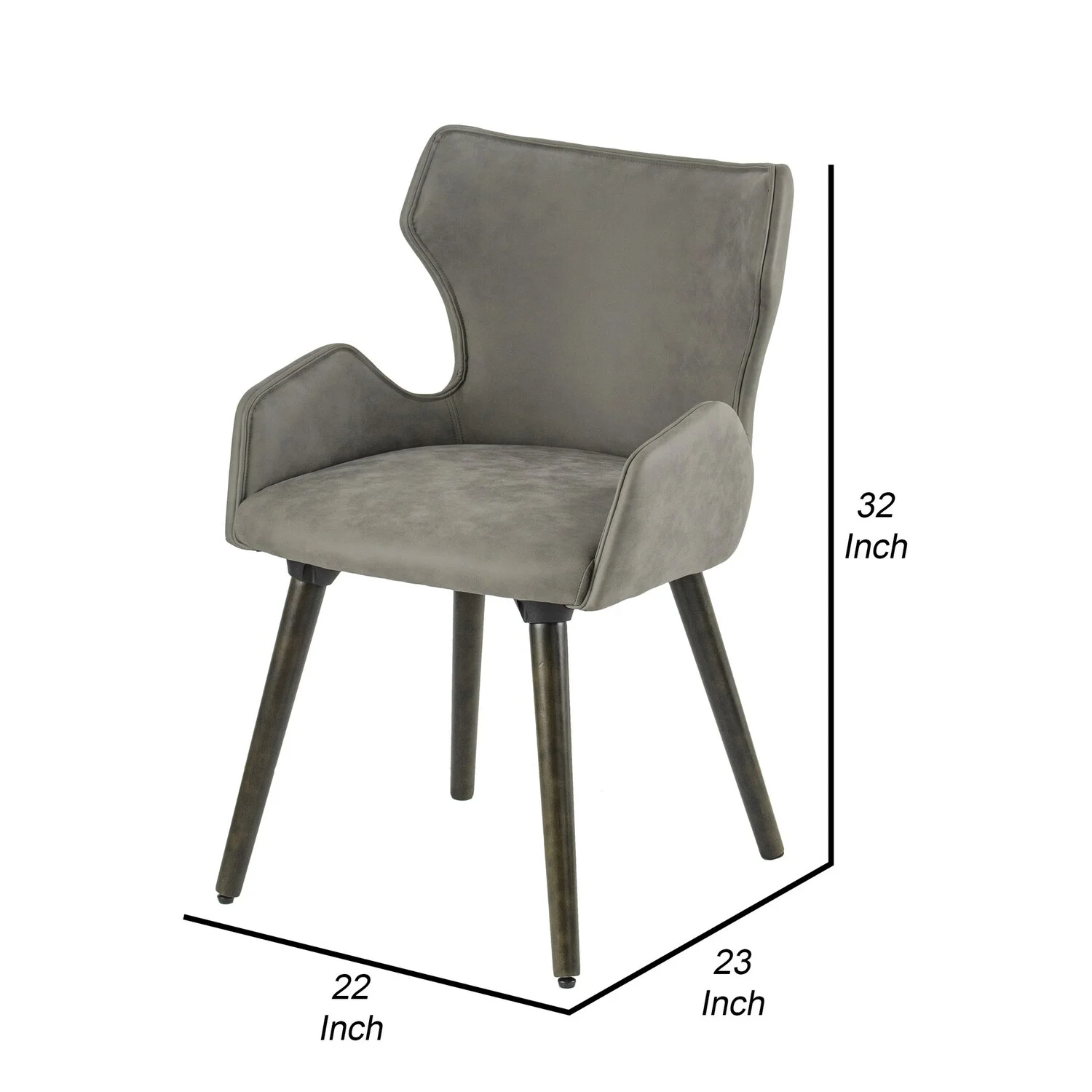 Benjara Rog 23 Inch Wood Dining Chair Set of 2, Wingback Seat, Gray and Brown