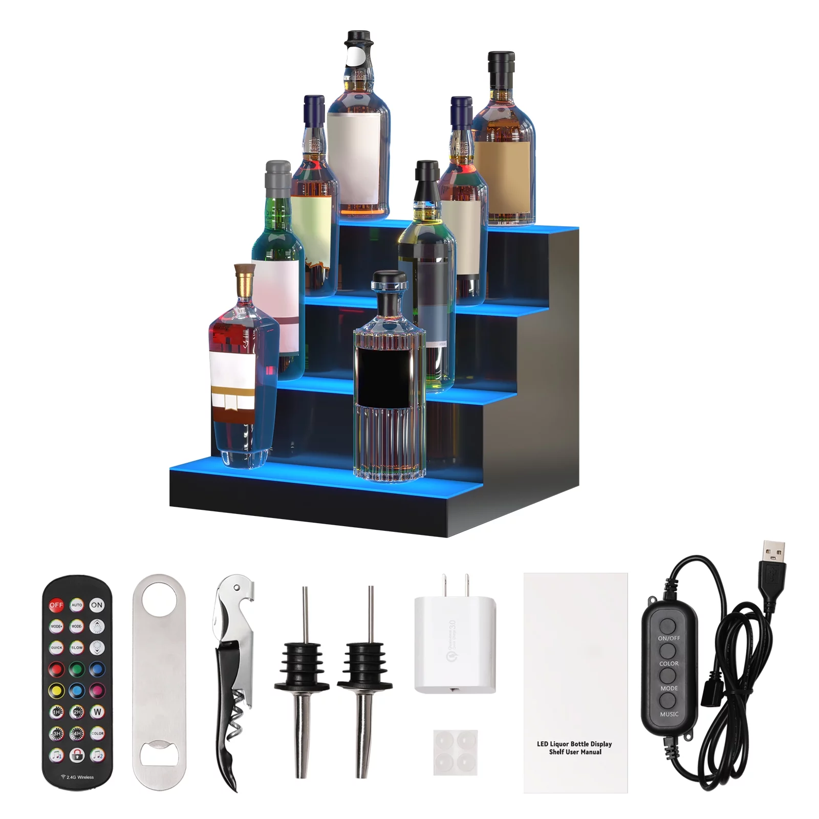 BENTISM LED Lighted Liquor Bottle Display Bar Shelf RF & App Control 16