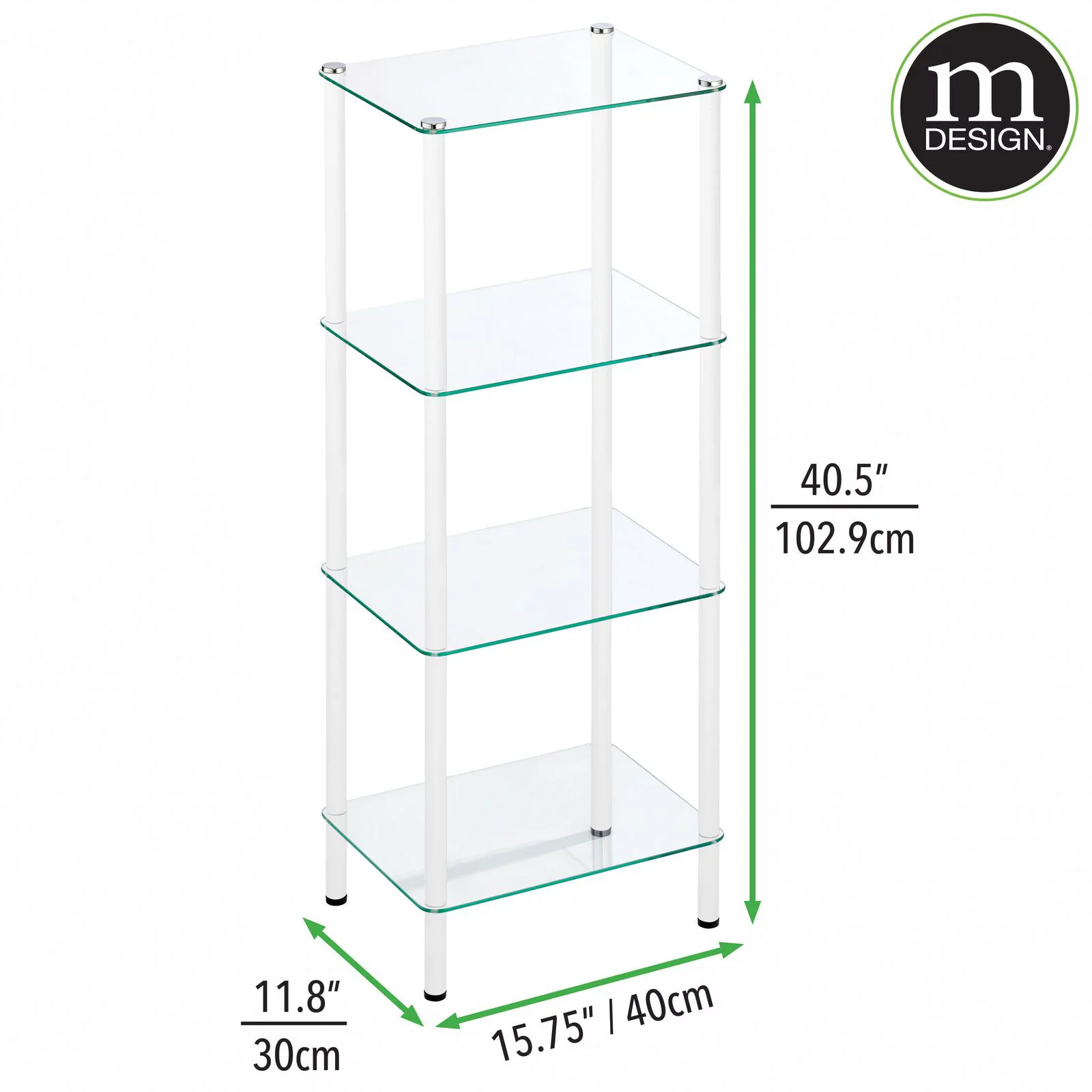 mDesign 4-Tier Glass/Metal Standing Shelf Organizer Display Unit, White/Clear