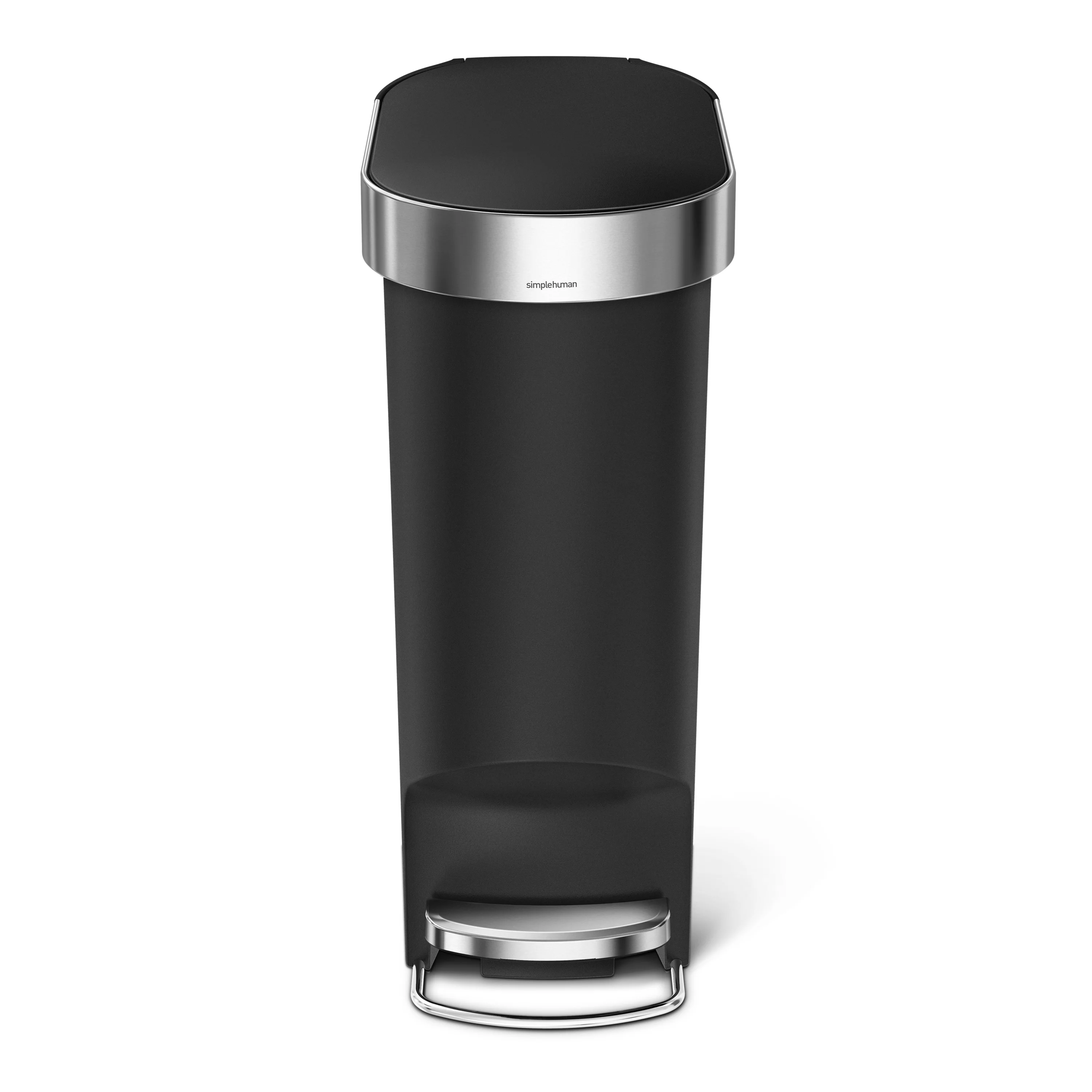 simplehuman 40 Liter / 10.6 Gallon Slim Kitchen Step Trash Can with Liner Rim, Black Plastic