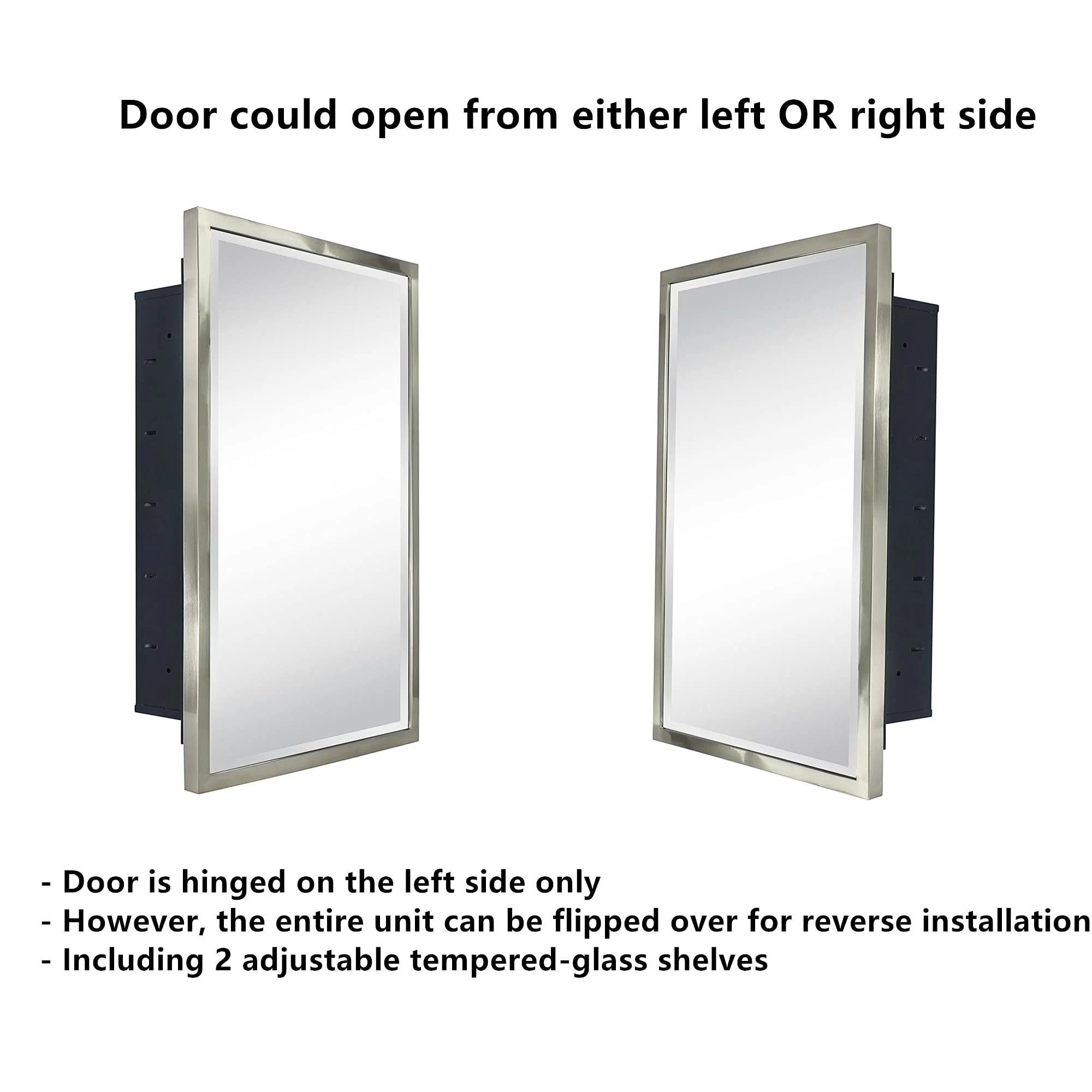 TEHOME Brushed Nickel Metal Framed Recessed Bathroom Medicine Cabinet with Mirror 16 x 24''