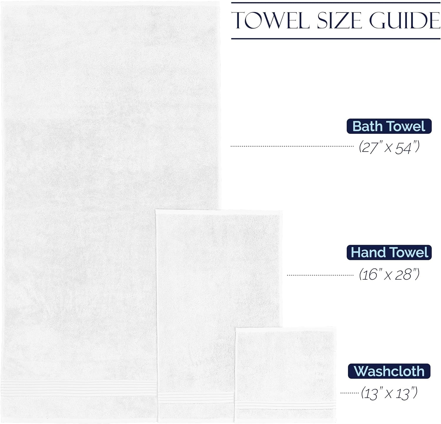 Holiday Gift Cotton 6-Piece Towel Set, Includes 2 Washcloths, 2 Hand Towels and 2 Bath Towels, 100% Turkish Cotton - Highly Absorbent and Super Soft Towels for Bathroom, White