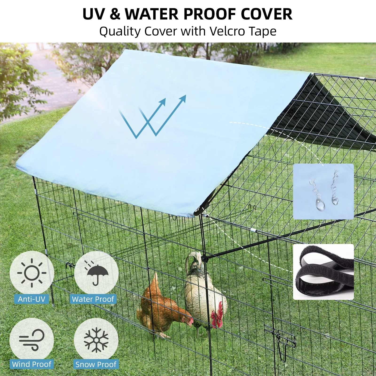 RichYa Metal Chicken Coop Duck Cage Pens Crate Fence Pet Playpen with 6 Doors