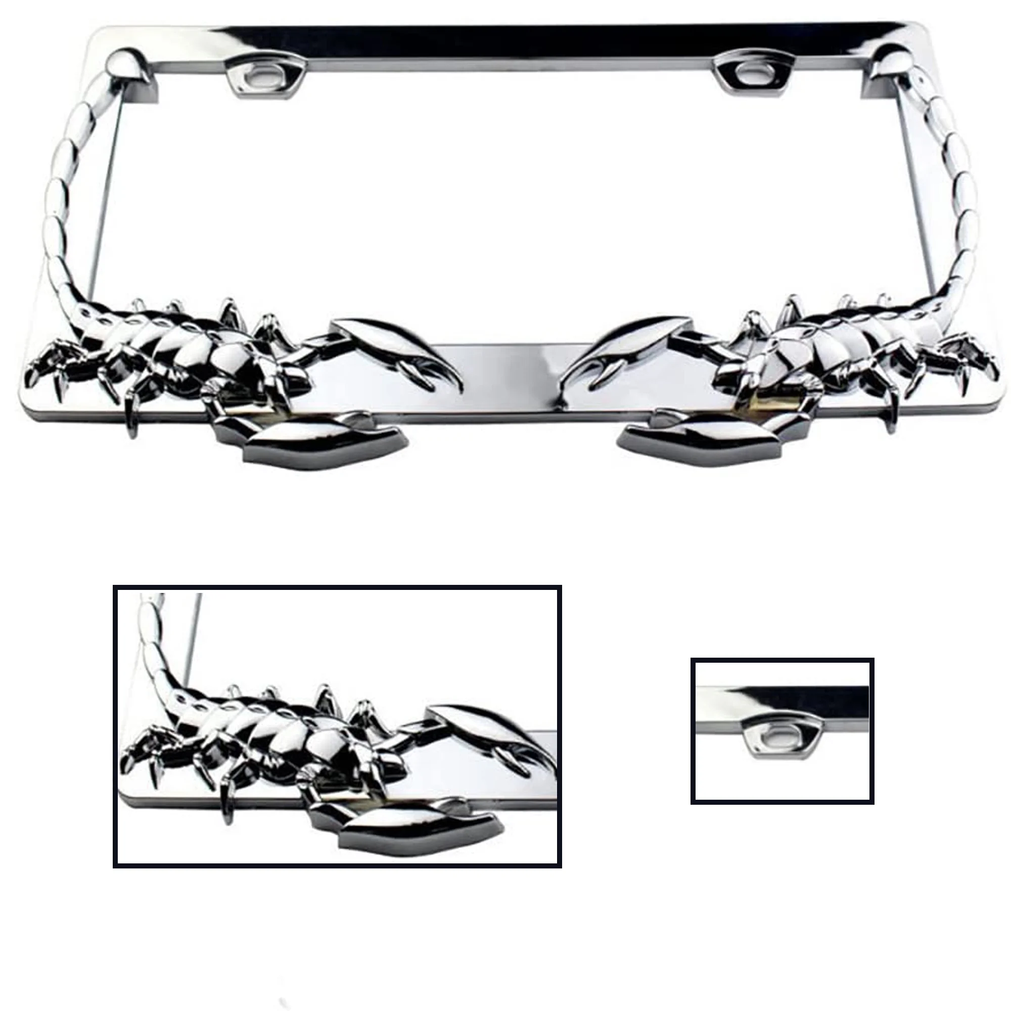 NINTE License Plate Frame Chrome 3D ABS Scorpion Universal 2 Hole Without Cap