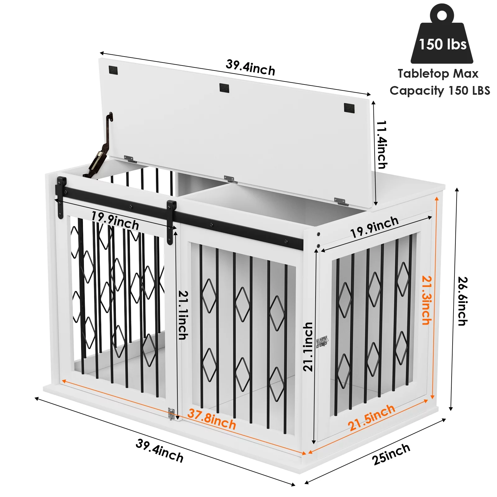 Increkid 39 in Dog Crate, Large Dog Crate Indoor Heavy Duty Kennel W/ Flip-top & Divider Room