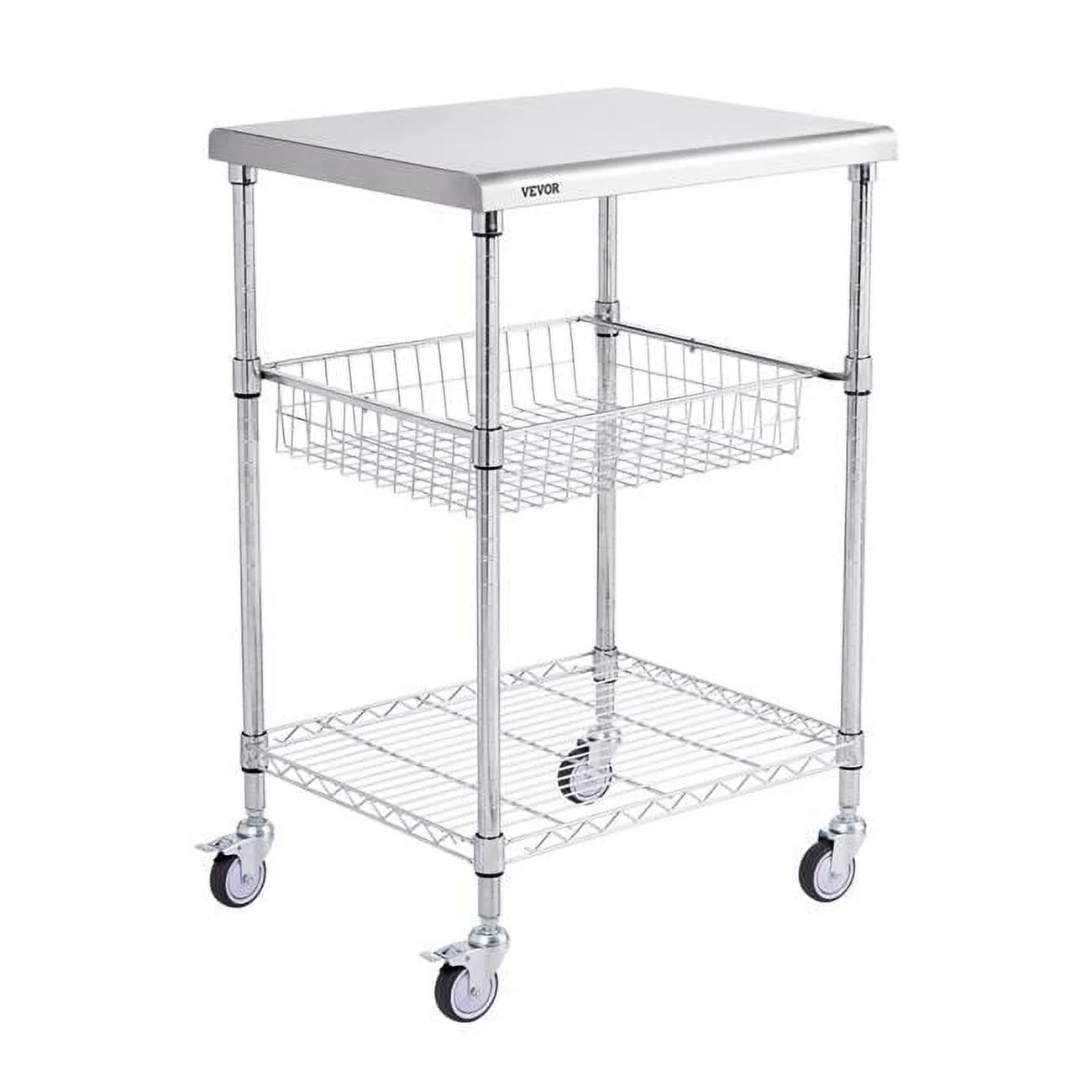 Vevor 24 x 20 x 36.6 in. 3-Tier Utility Cart Rolling Cart on Wheels 6 Hooks - 470 lbs