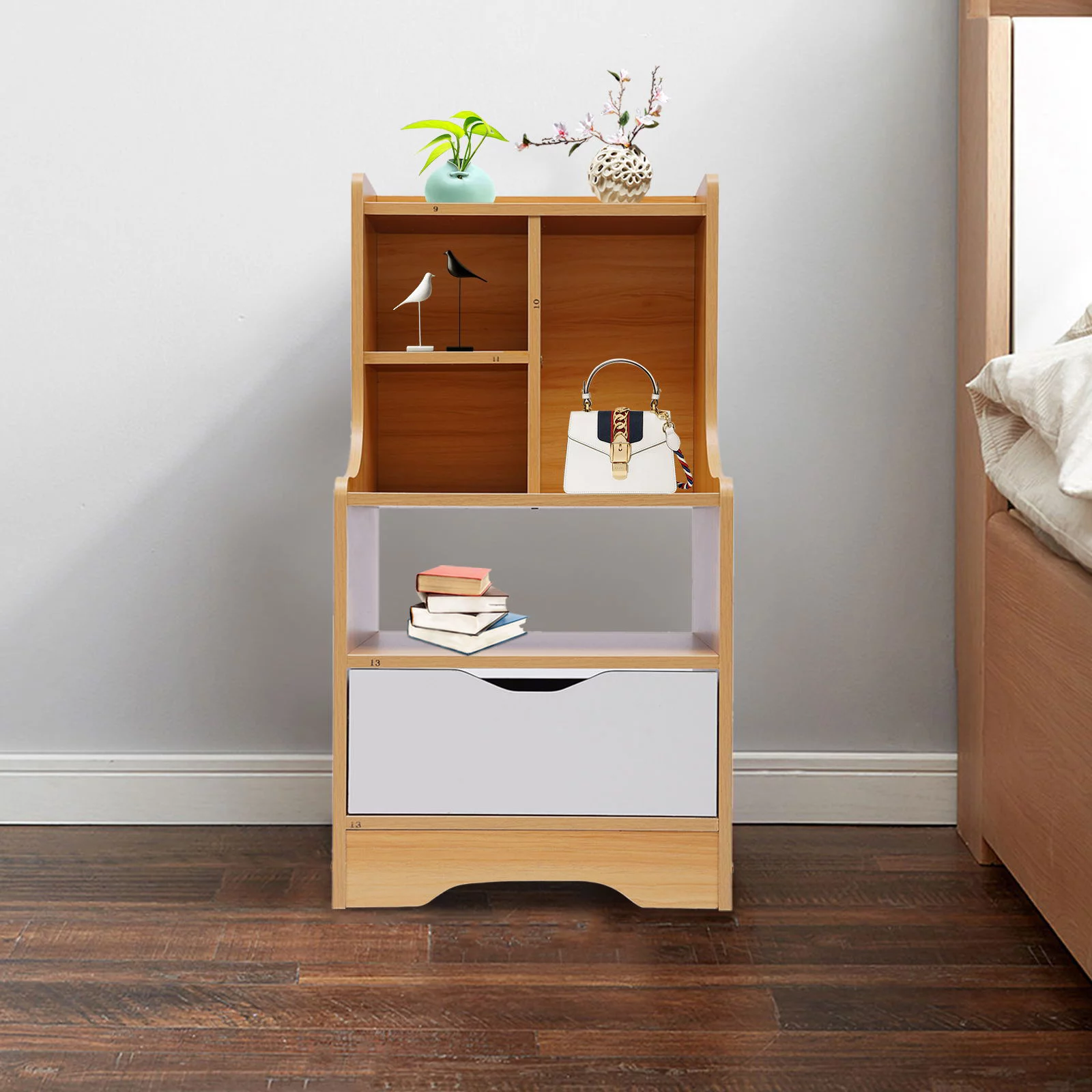 Wuzstar Modern End Table Walnut Nightstand Storage Sofa Bed Side Table with 2 Drawers