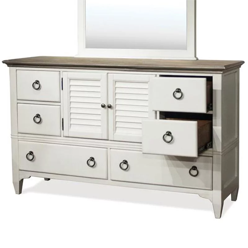 Bowery Hill Contemporary 8 Drawer Dresser in Natural and Paperwhite